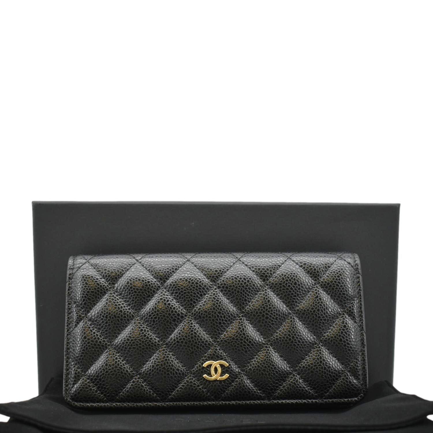 Chanel Bifold Quilted Caviar Leather Long Wallet Black Bag