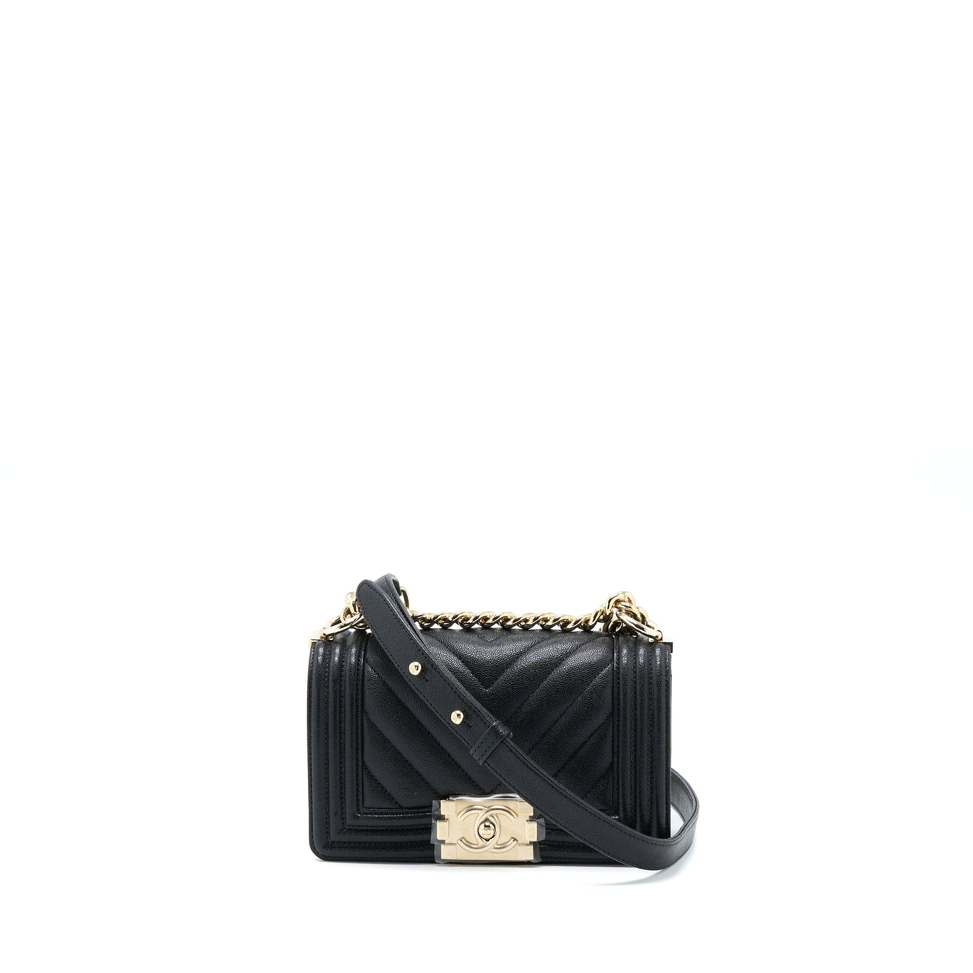 Chanel Boy Chevron Caviar LGHW Black Small Handbag