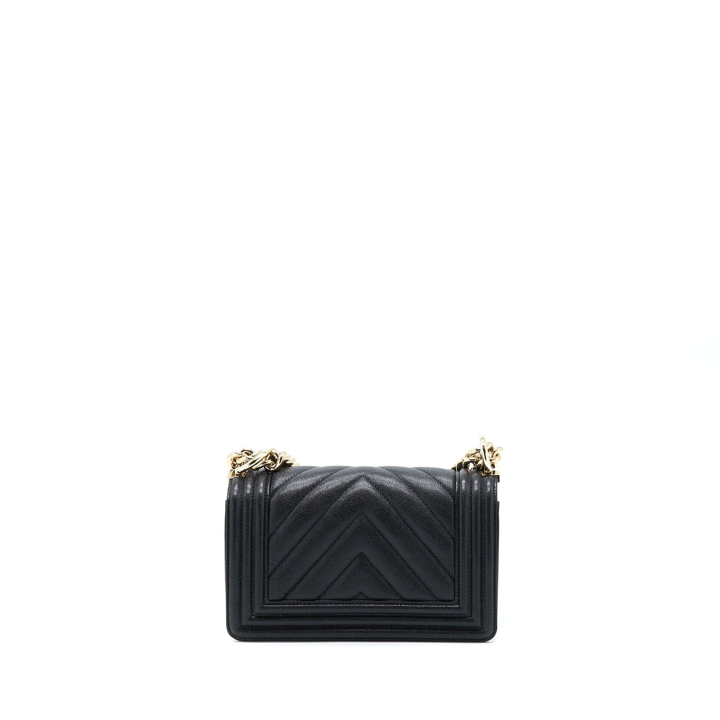 Chanel Boy Chevron Caviar LGHW Black Small Handbag