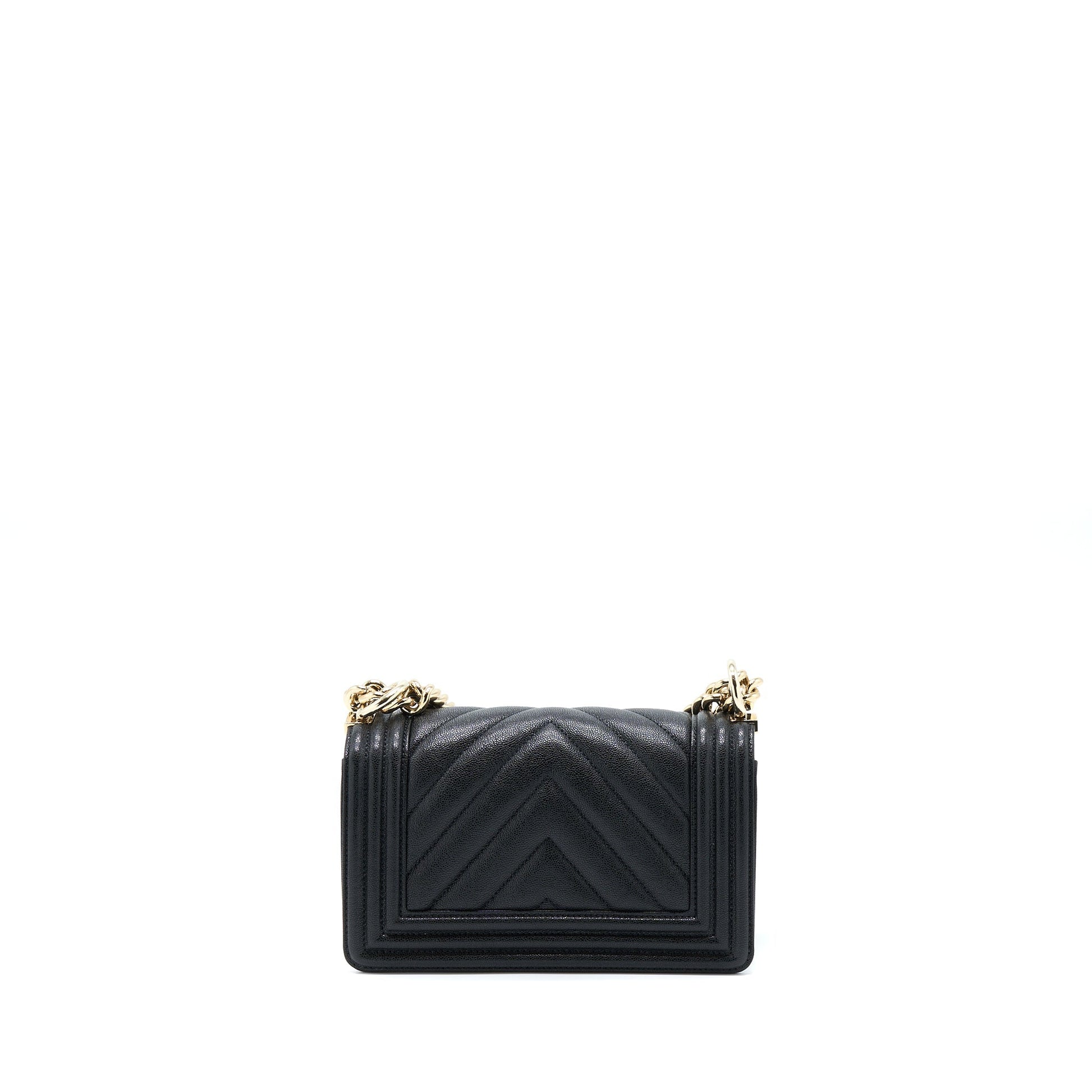 Chanel Boy Chevron Caviar LGHW Black Small Handbag
