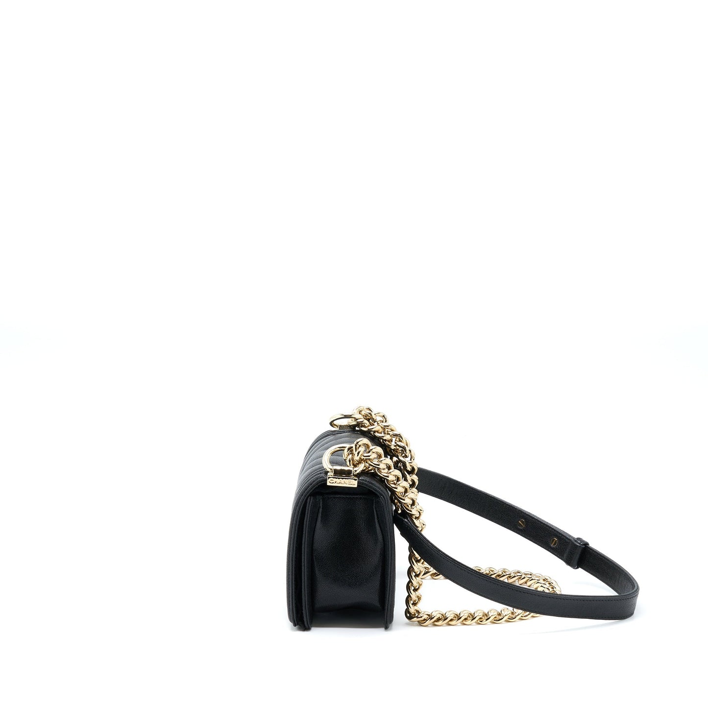 Chanel Boy Chevron Caviar LGHW Black Small Handbag