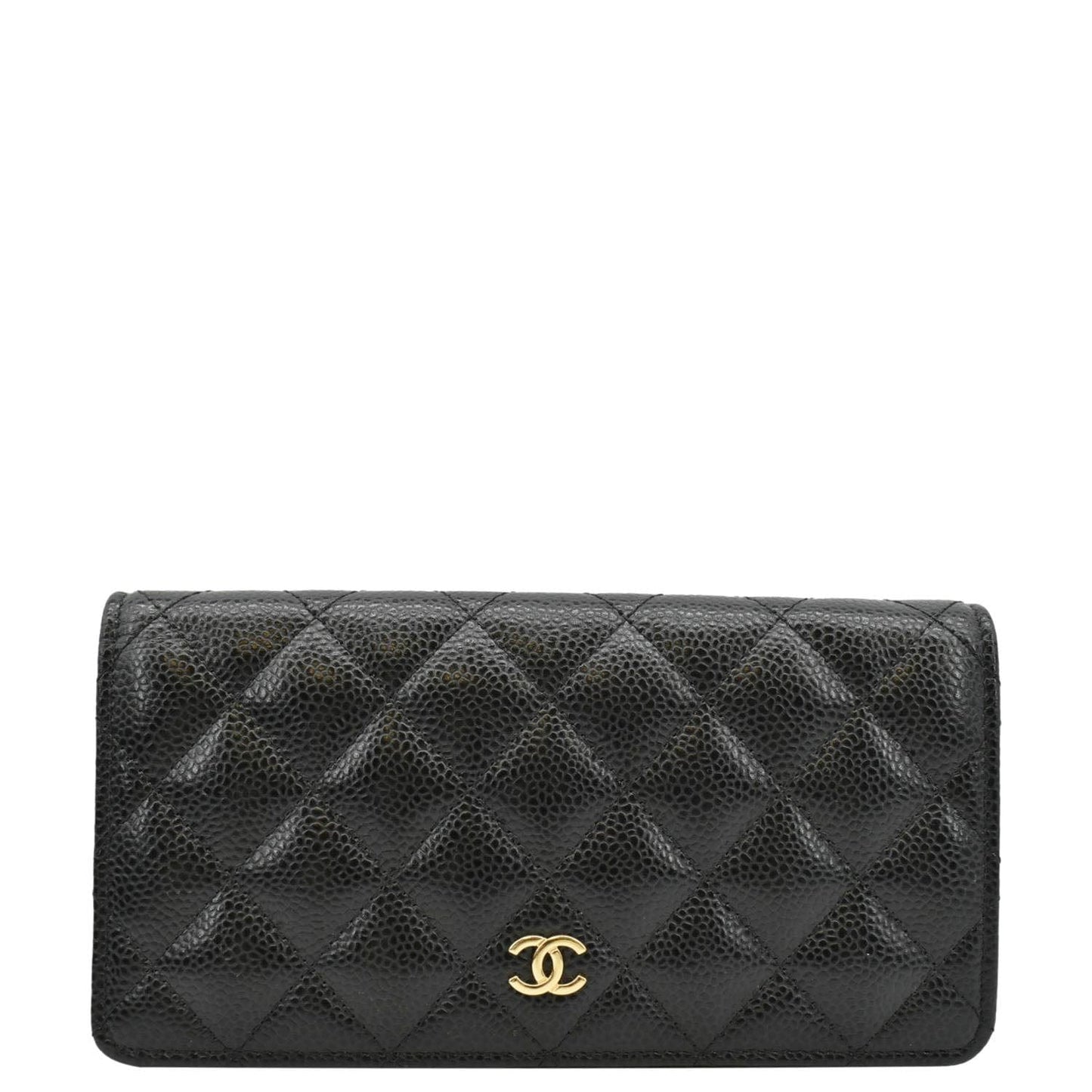 Chanel Bifold Quilted Caviar Leather Long Wallet Black Bag