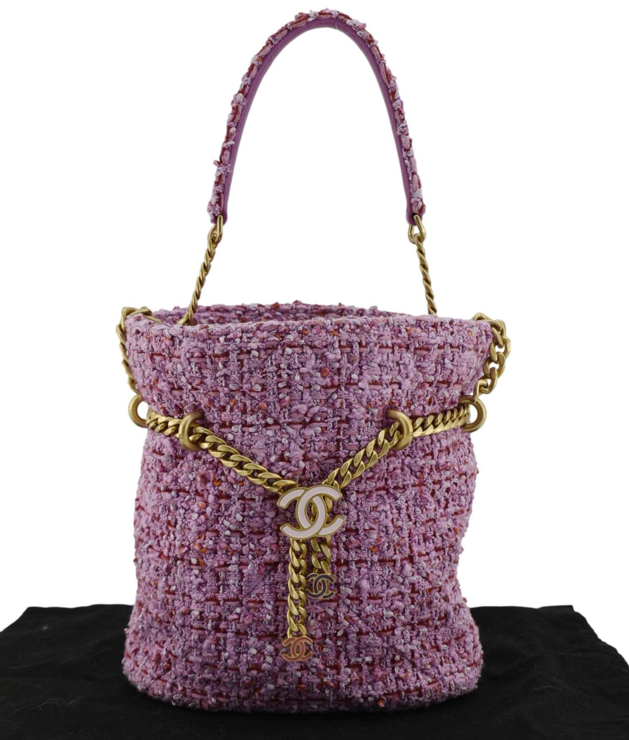 Chanel Pending CC Tweed Enamel Drawstring Pink Jewelry
