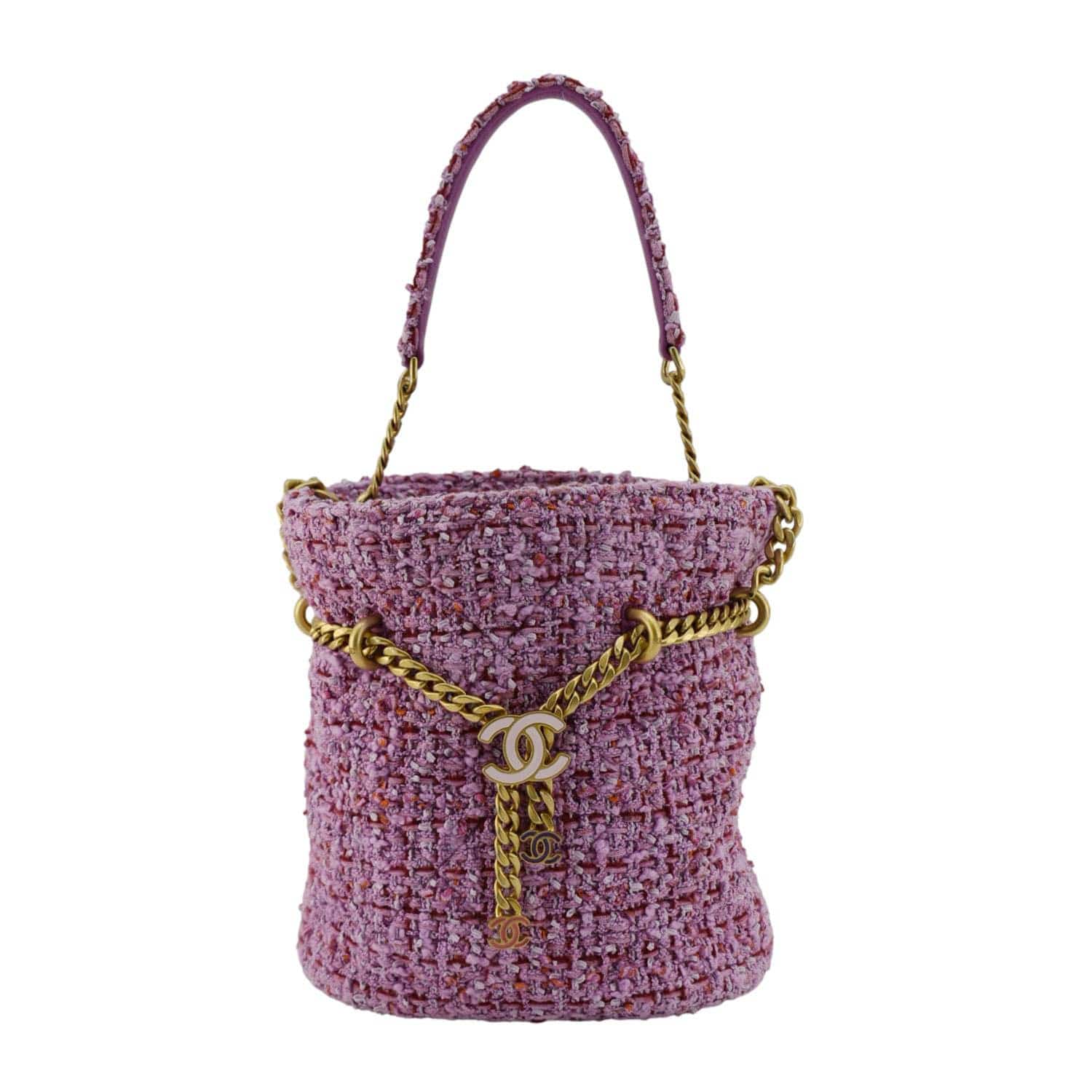 Chanel Pending CC Tweed Enamel Drawstring Pink Jewelry