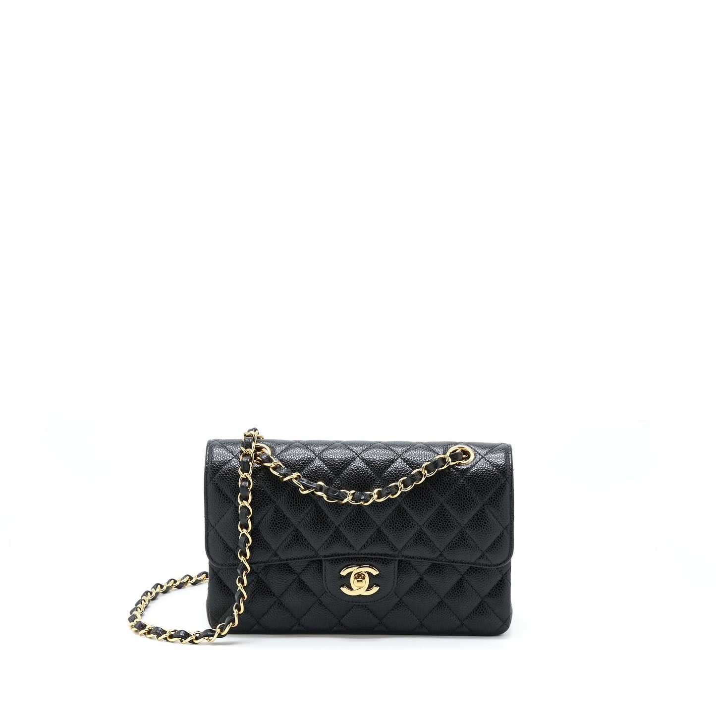 Chanel Classic Flap Caviar GHW Microchip Black Small Shoulder Bag
