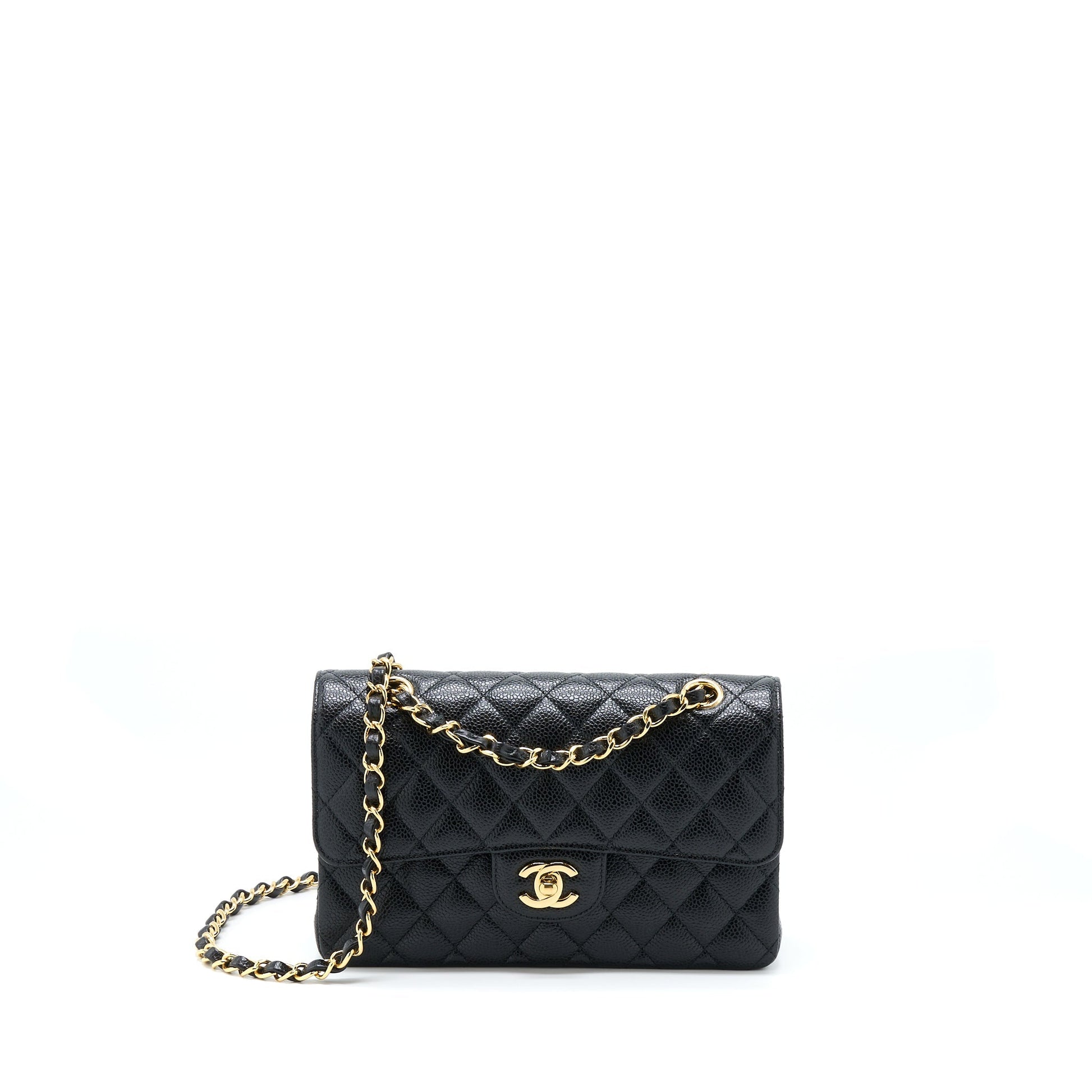 Chanel Classic Flap Caviar GHW Microchip Black Small Shoulder Bag