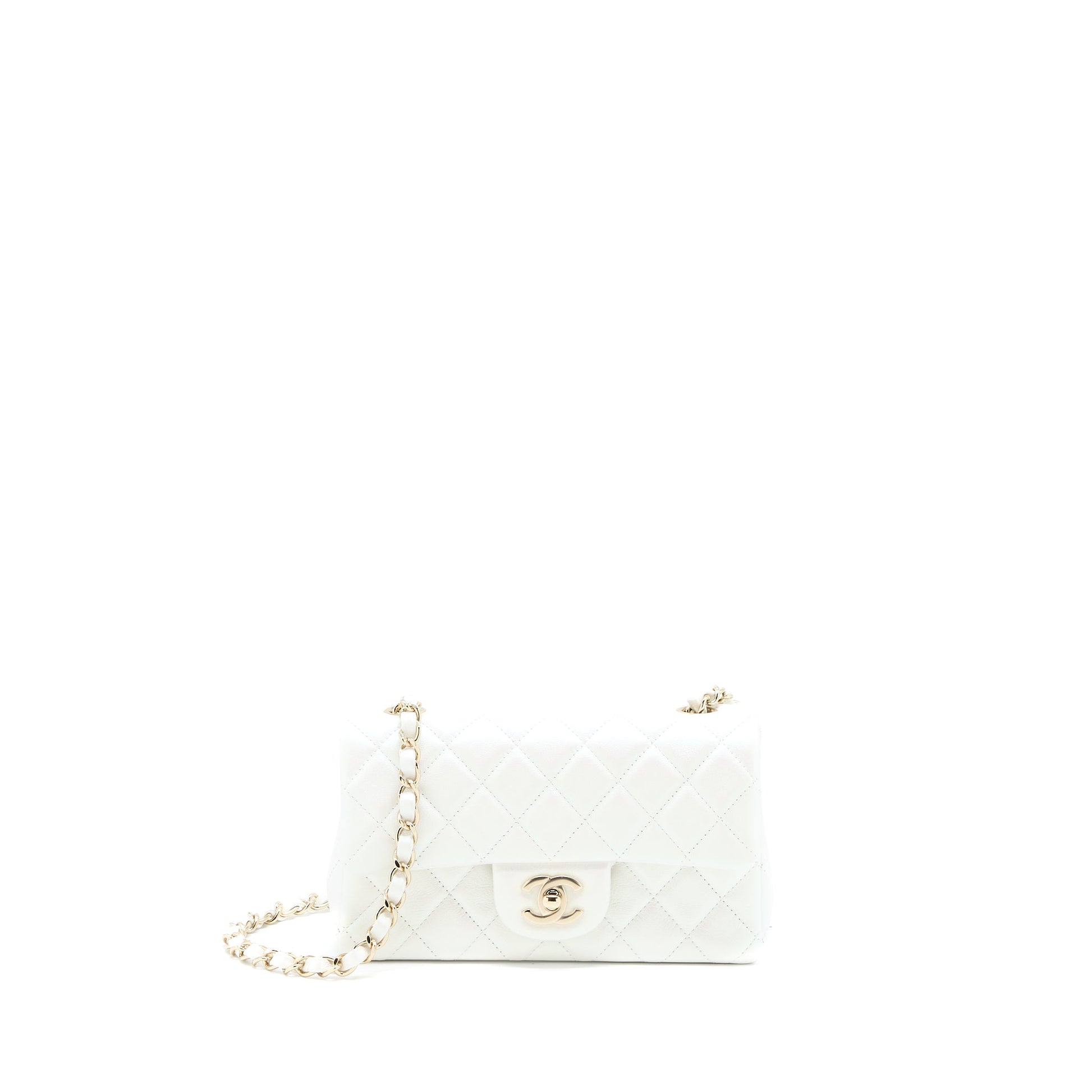Chanel Classic Rectangular Flap Calfskin Iridescent LGHW White Shoulder Bag