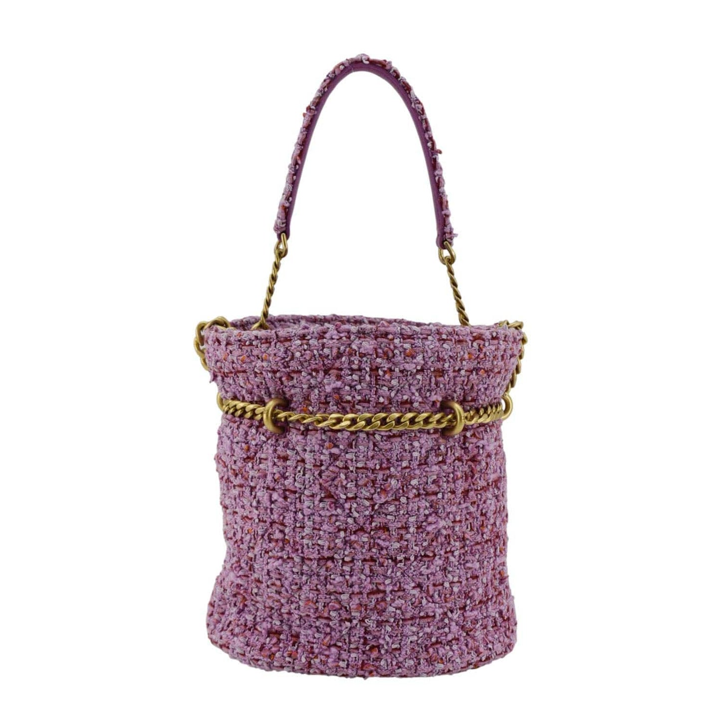 Chanel Pending CC Tweed Enamel Drawstring Tote Bucket Bag Pink