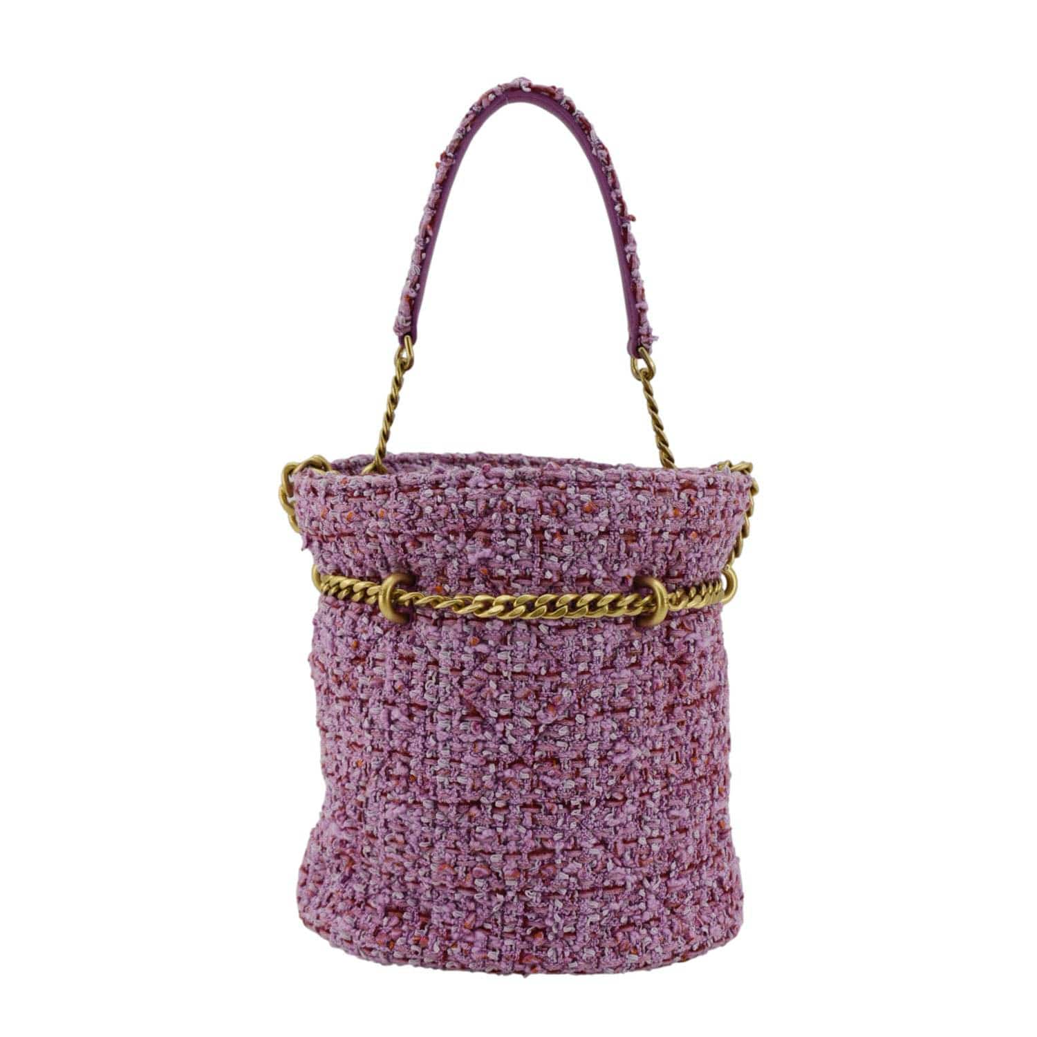 Chanel Pending CC Tweed Enamel Drawstring Tote Bucket Bag Pink