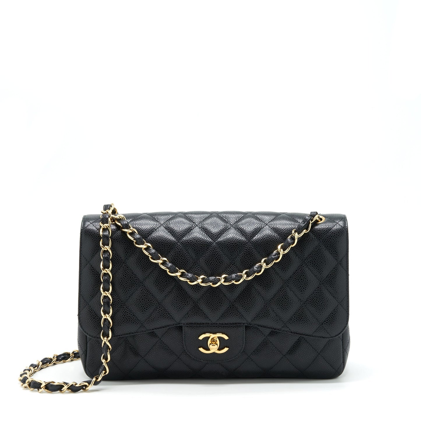 Chanel Classic Jumbo Double Flap Caviar LGHW Black Shoulder Bag