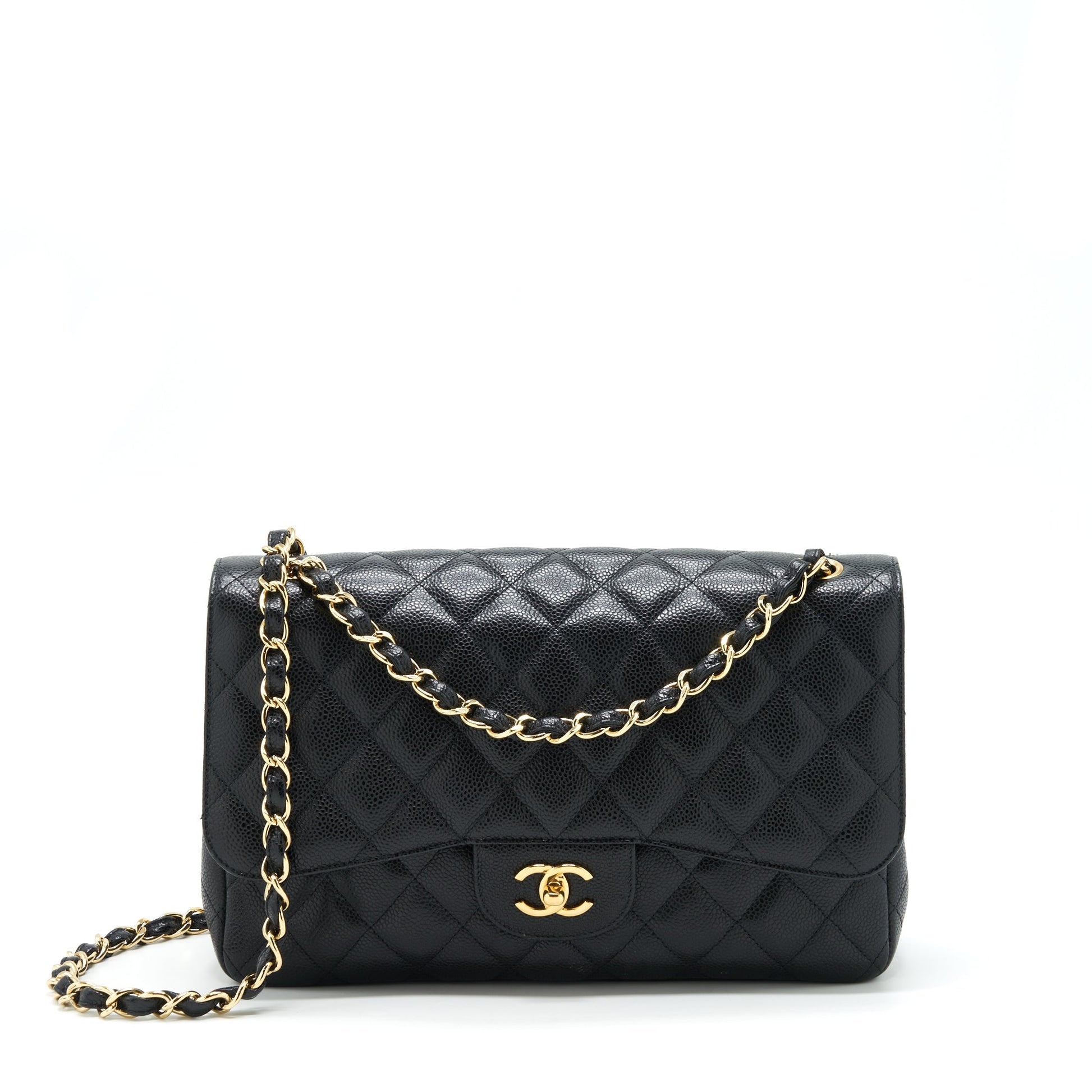 Chanel Classic Jumbo Double Flap Caviar LGHW Black Shoulder Bag