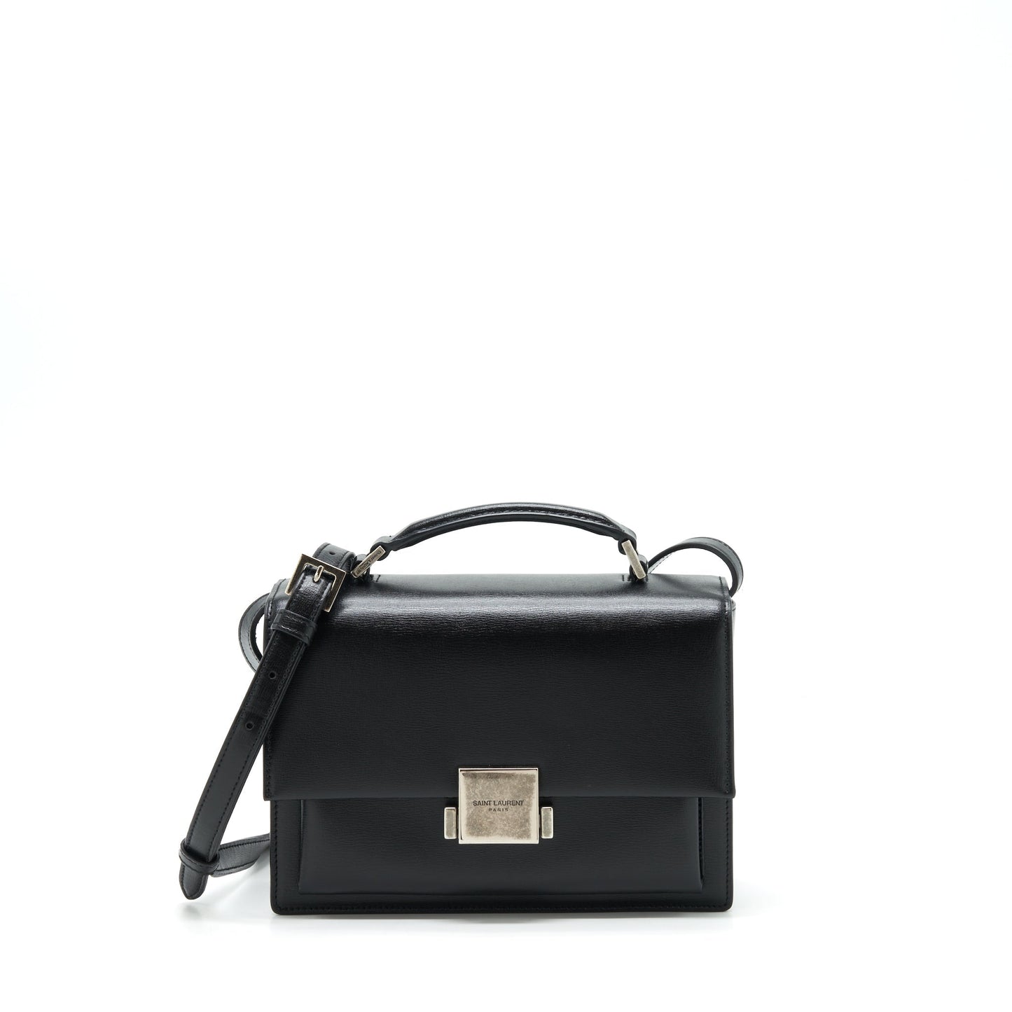 YSL Saint Laurent Bellachasse Calfskin Ruthenium Sliver Hardware Travel Bag Black