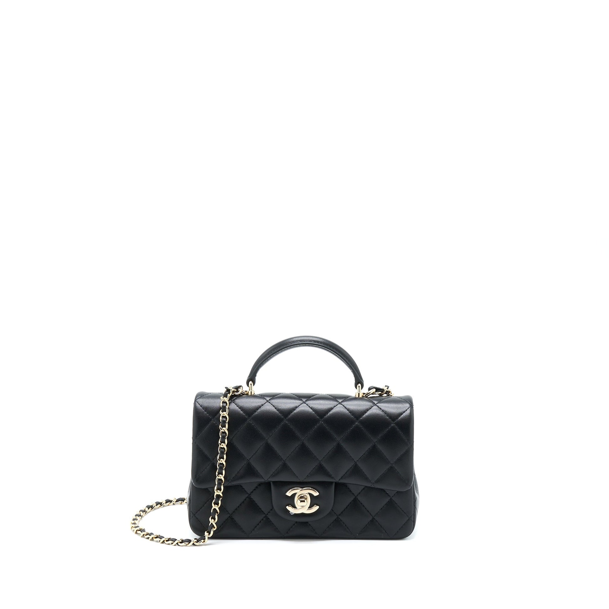 Chanel Top Handle Rectangular Flap Lambskin LGHW Black Shoulder Bag