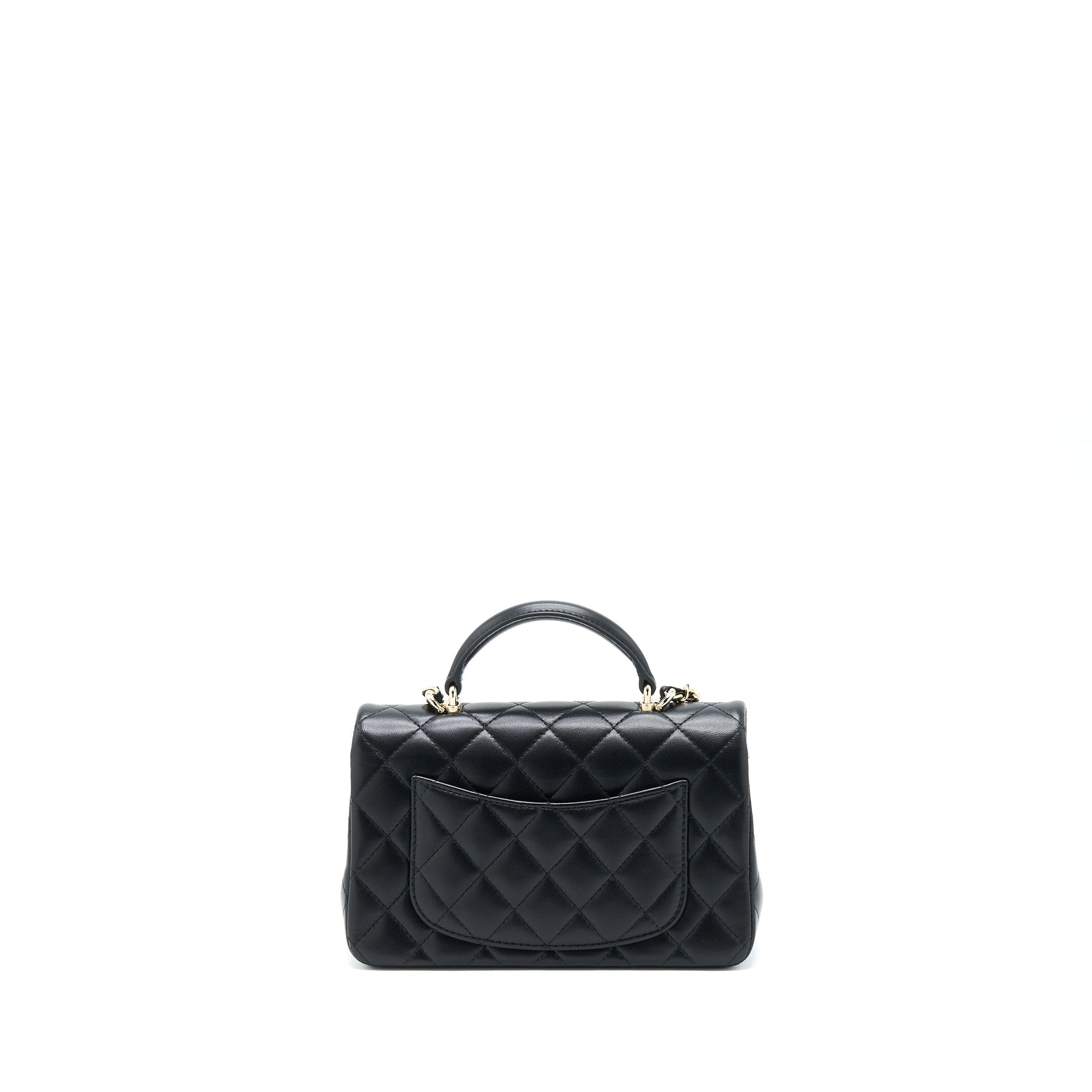 Chanel Top Handle Rectangular Flap Lambskin LGHW Black Shoulder Bag