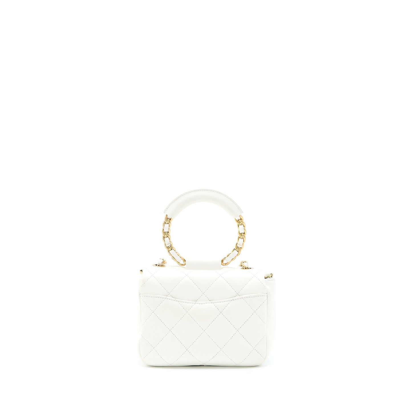 Chanel Circular Handle Quilted Flap Lambskin Brushed White Shoulder Bag