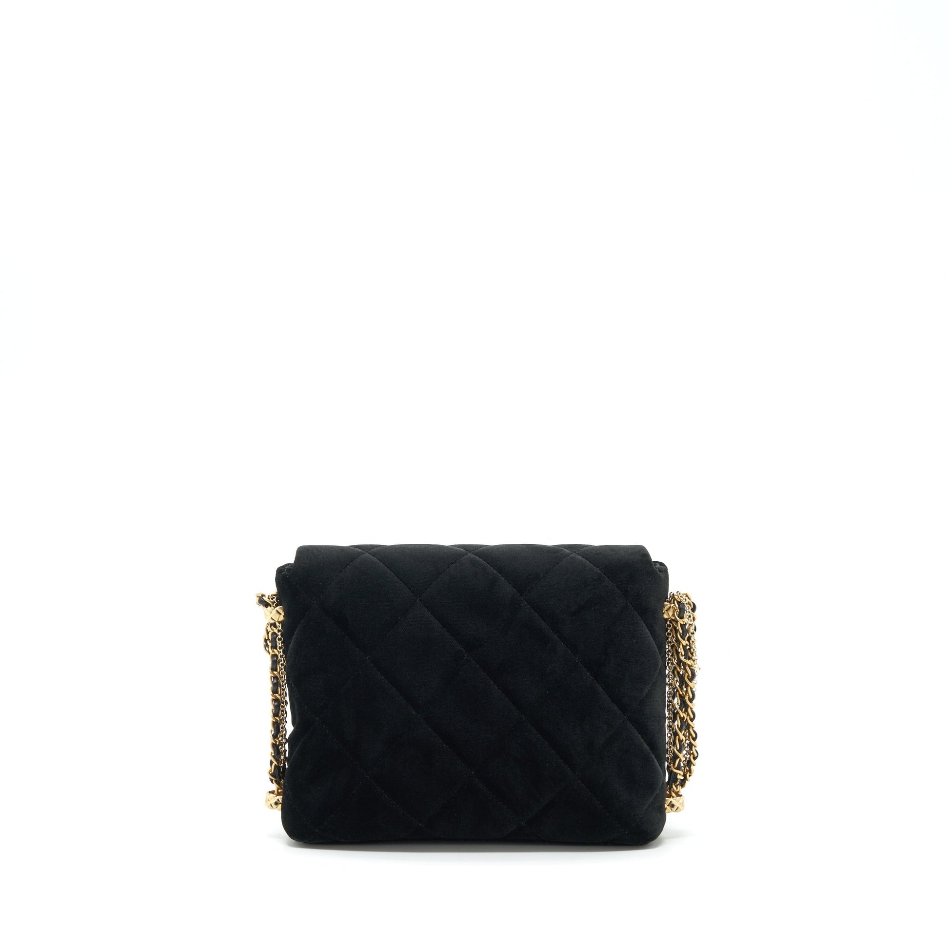 Chanel Flap Pearl Buckle Velvet GHW Black Leather Shoulder Bag