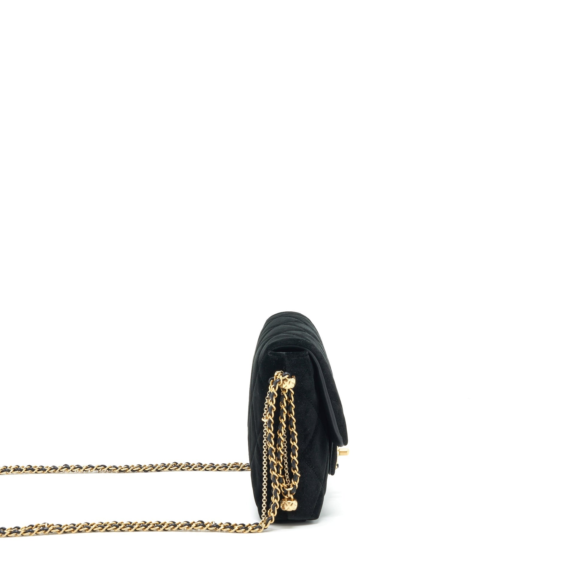 Chanel Flap Pearl Buckle Velvet GHW Black Leather Shoulder Bag