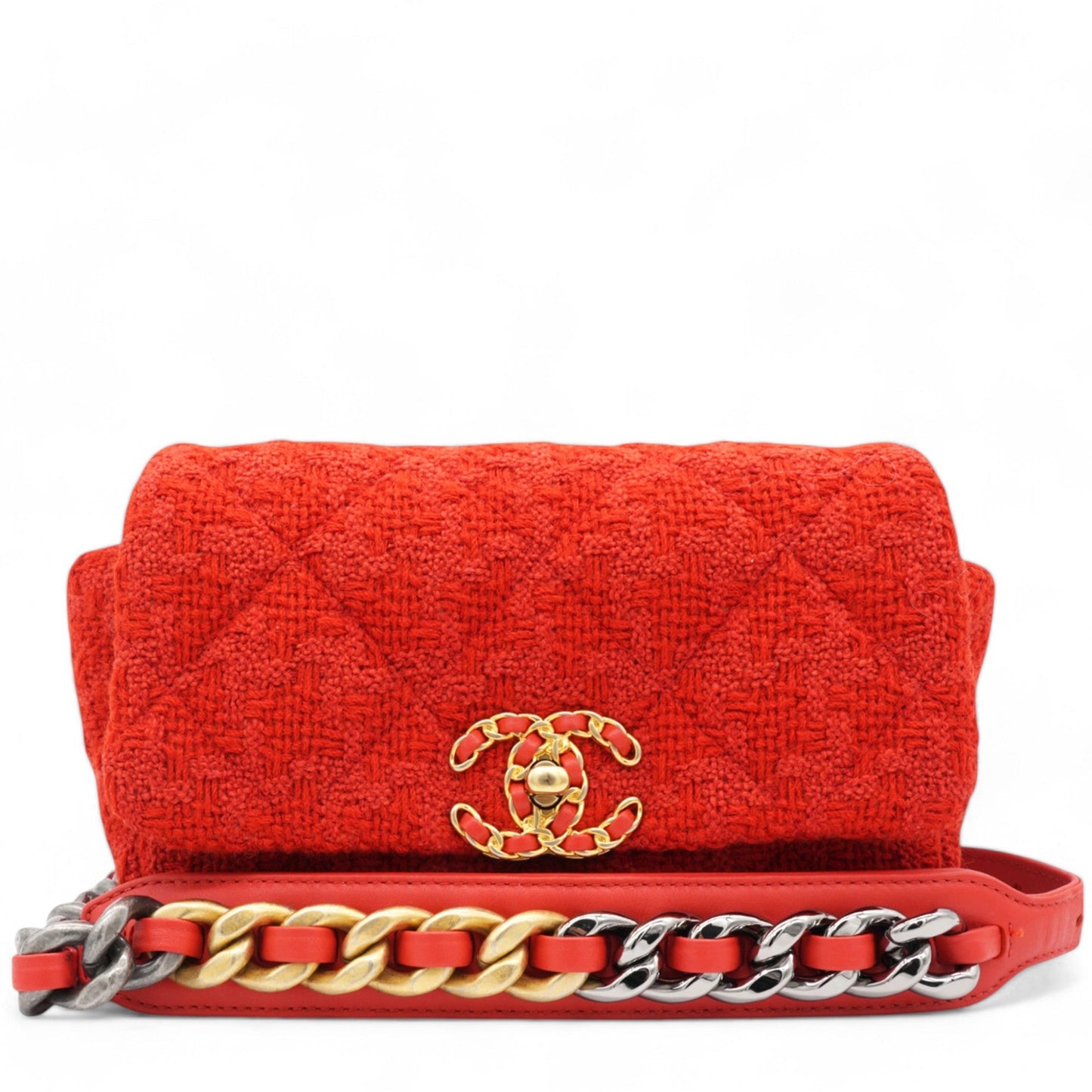 Chanel Tweed Quilted 19 Flap Red Bag