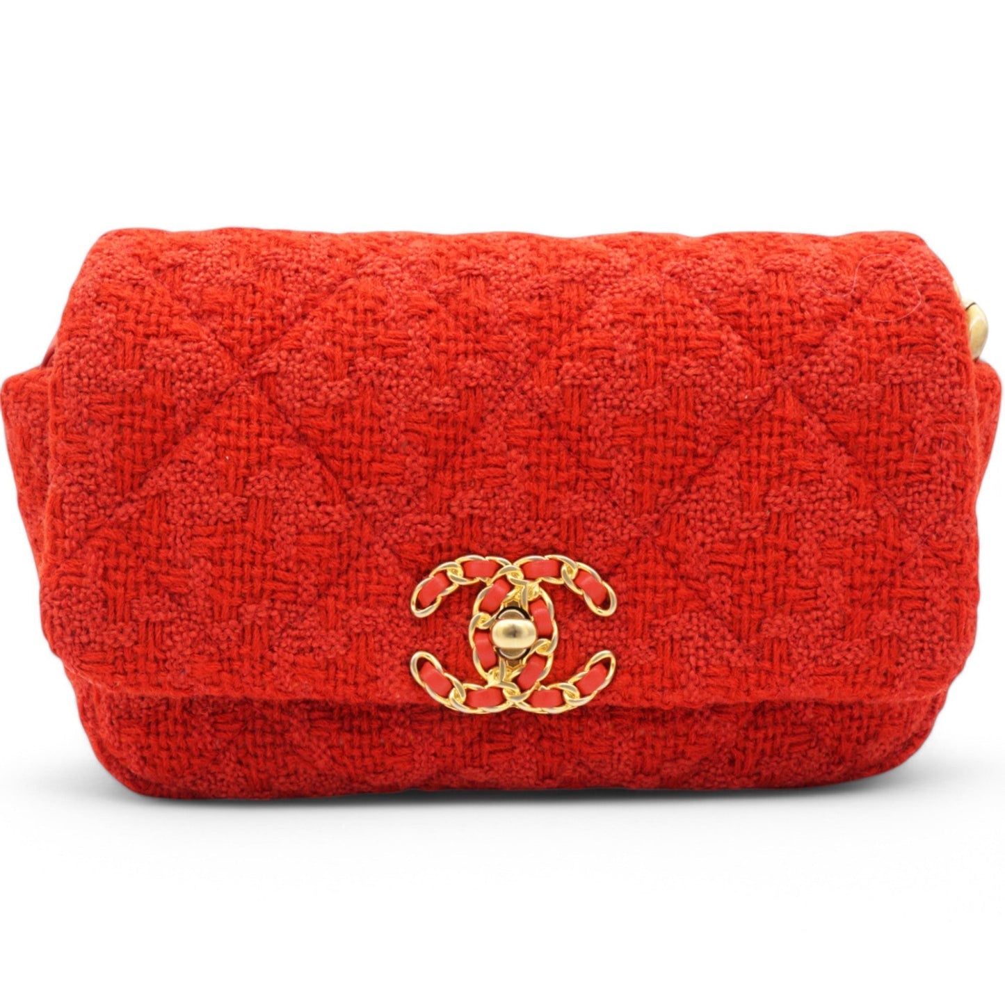 Chanel Tweed Quilted 19 Flap Red Bag