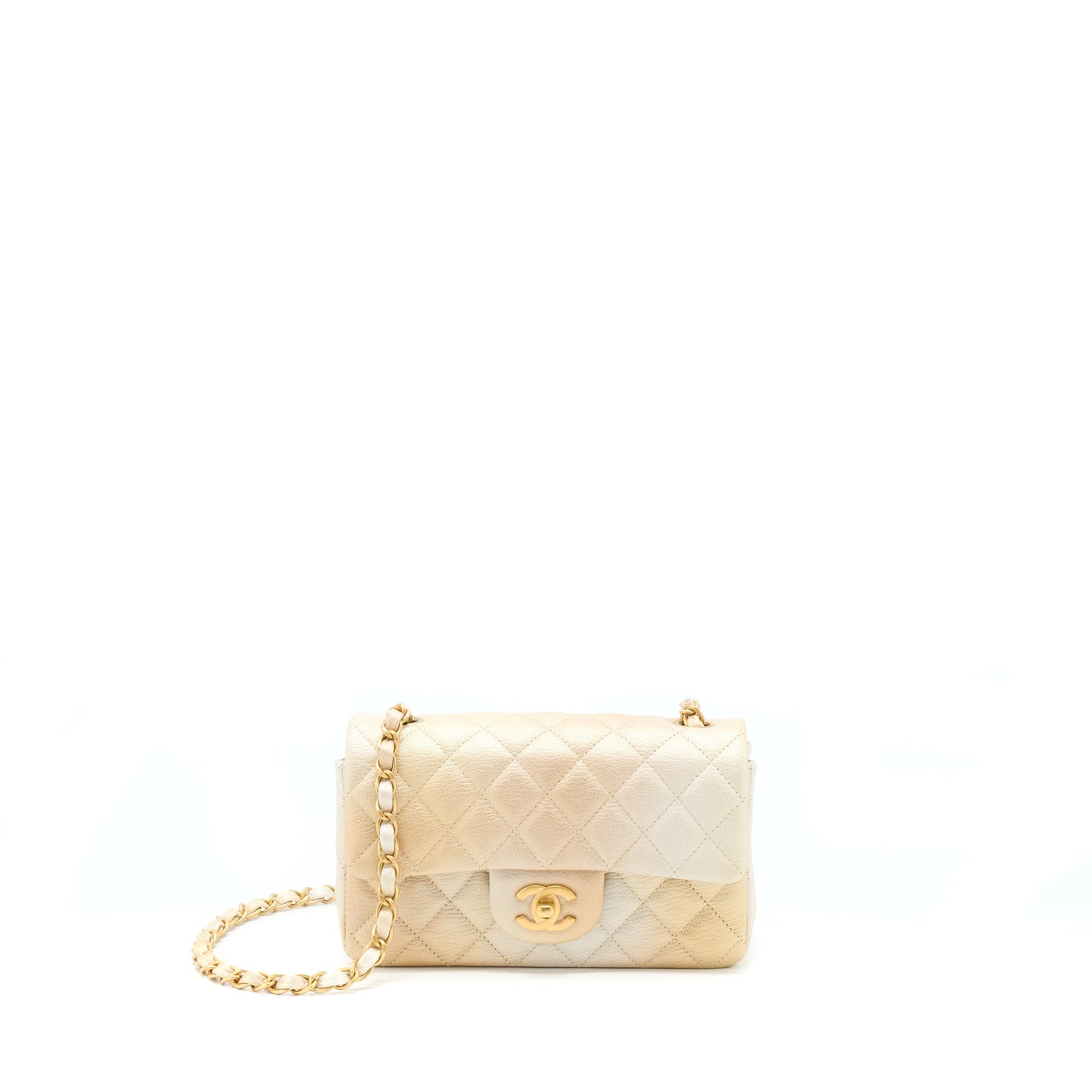 Chanel 22C Rectangular Flap Goatskin Ombre Brushed Beige Shoulder Bag