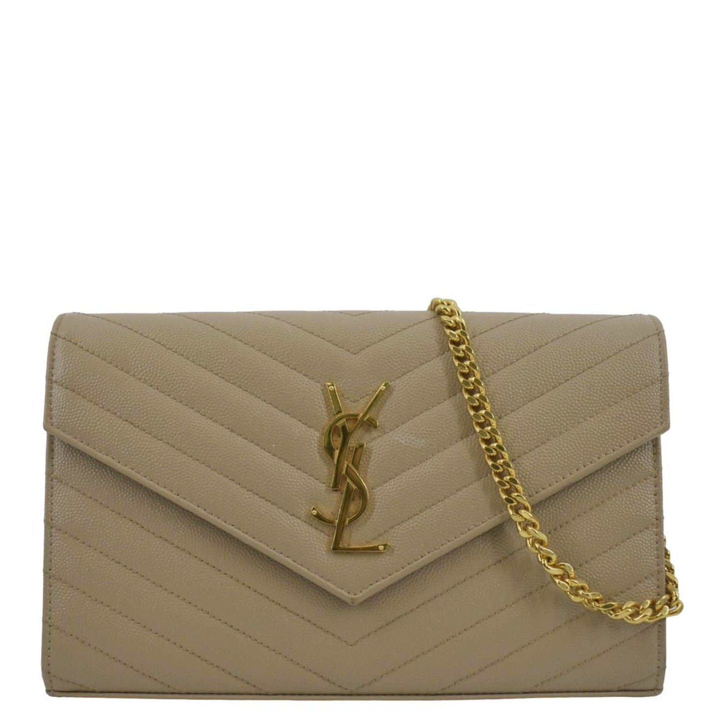 YSL Saint Laurent Saint Cassandre Wallet Crossbody Bag Matelasse Beige