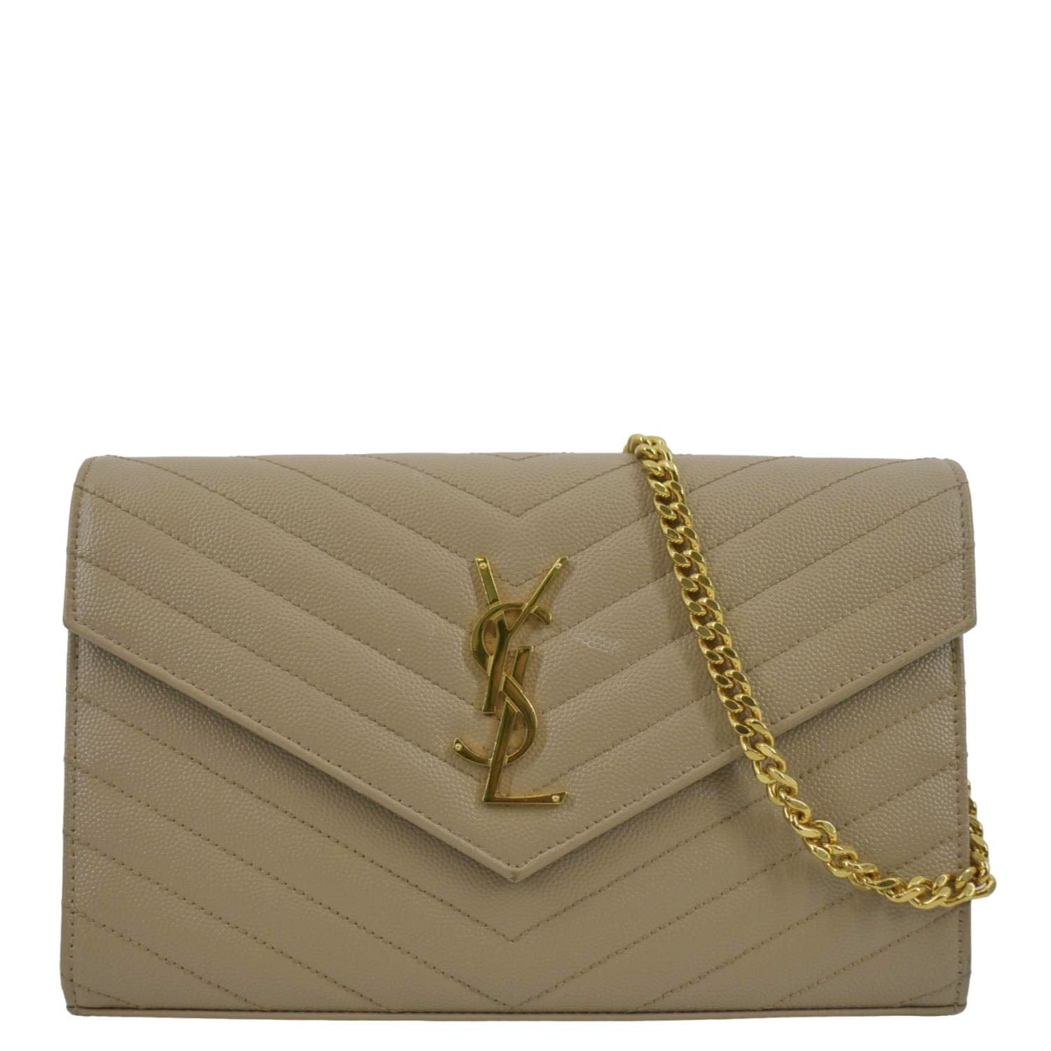 YSL Saint Laurent Saint Cassandre Wallet Crossbody Bag Matelasse Beige