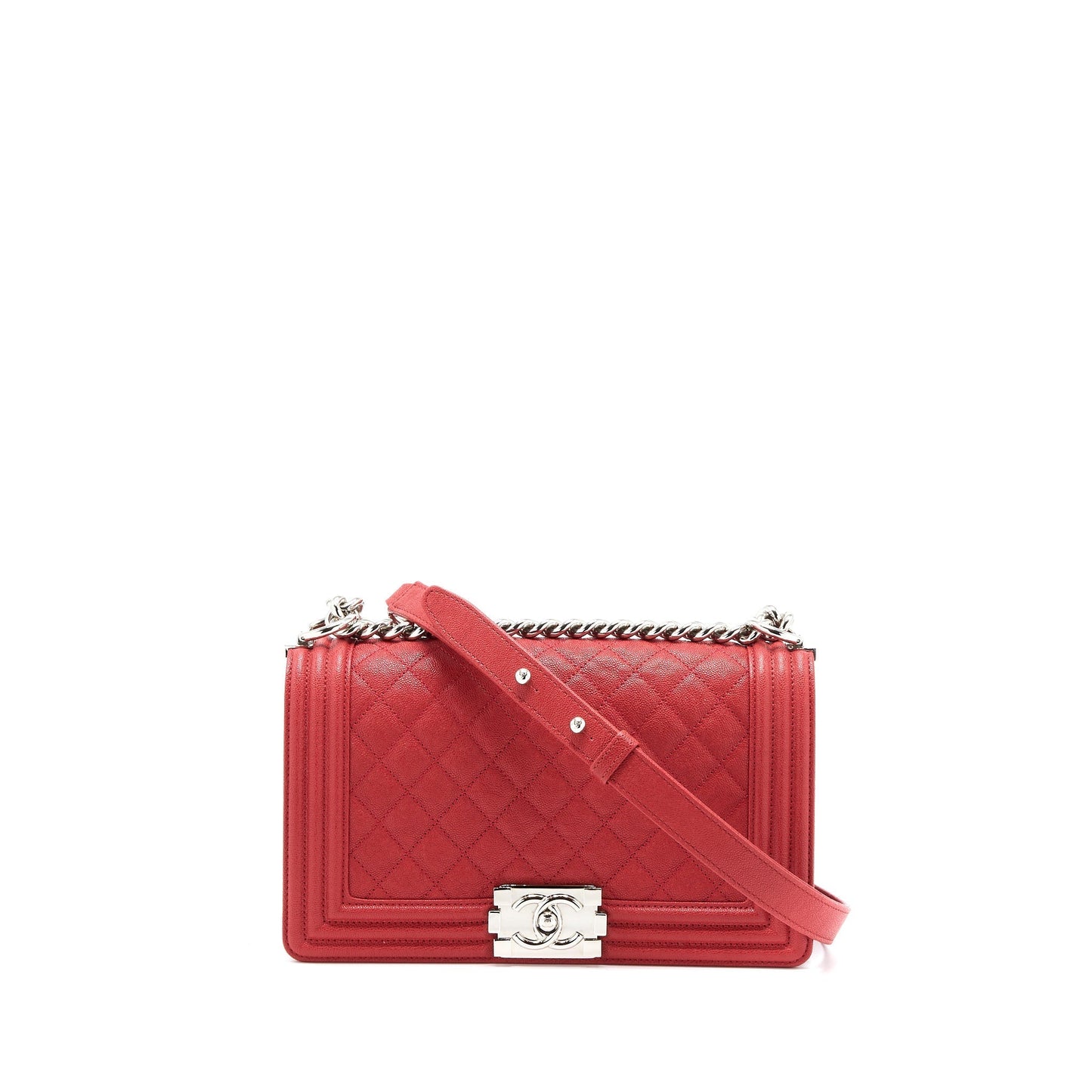Chanel Boy Caviar SHW Red Handbag