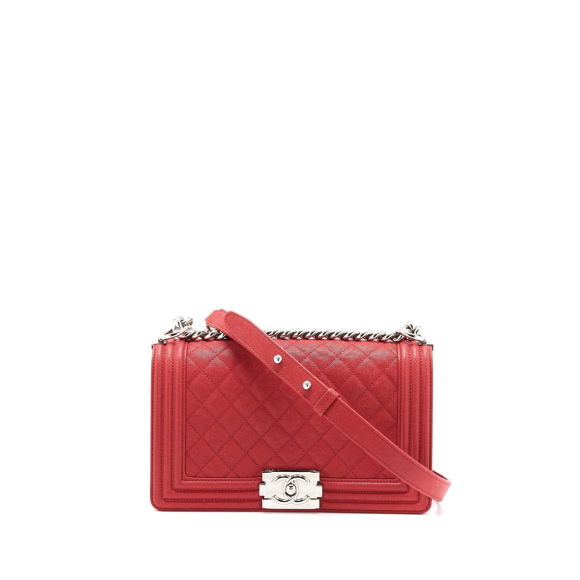Chanel Boy Caviar SHW Red Handbag