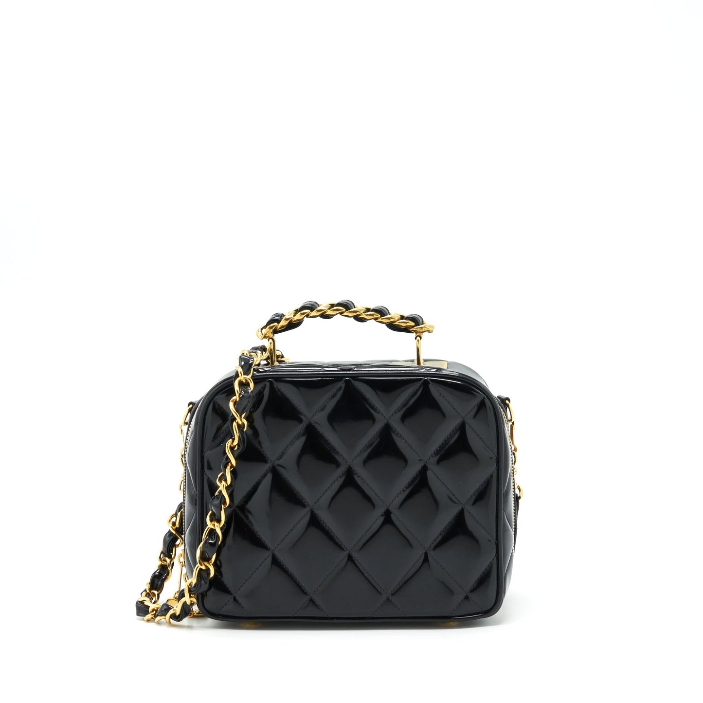 Chanel Top Handle Vanity Patent GHW Black Handbag