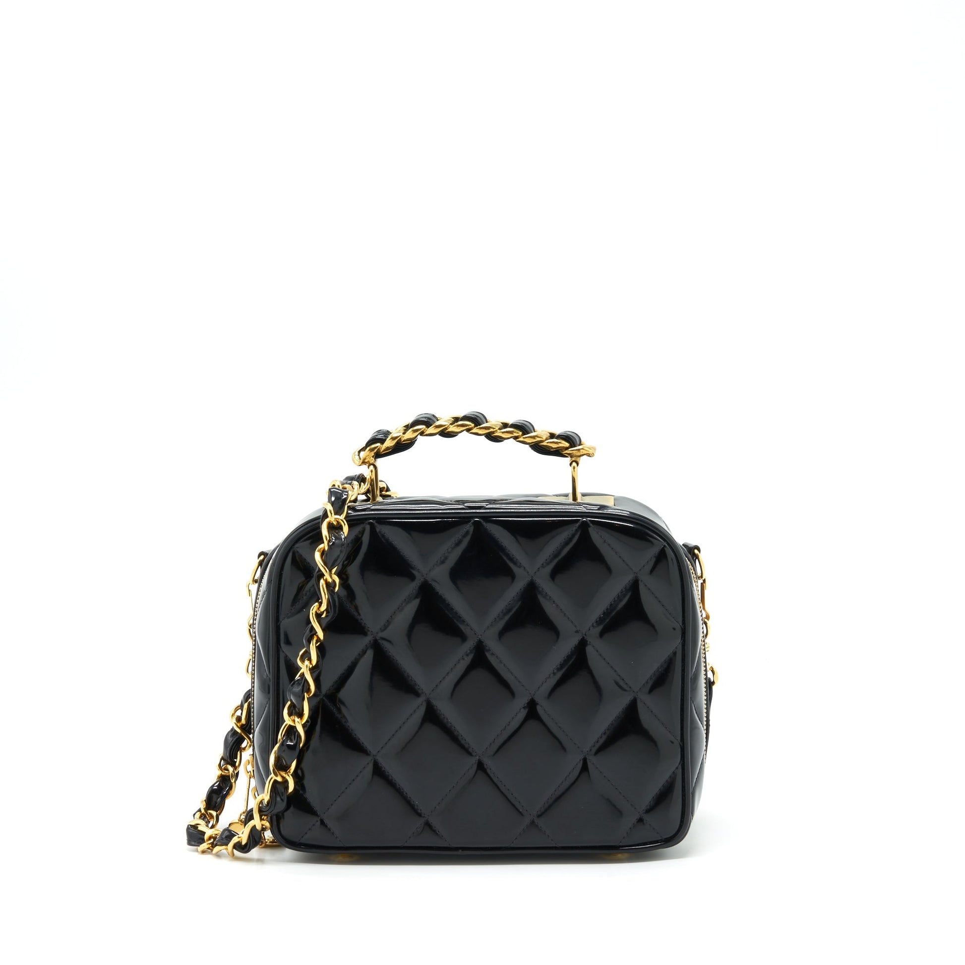 Chanel Top Handle Vanity Patent GHW Black Handbag