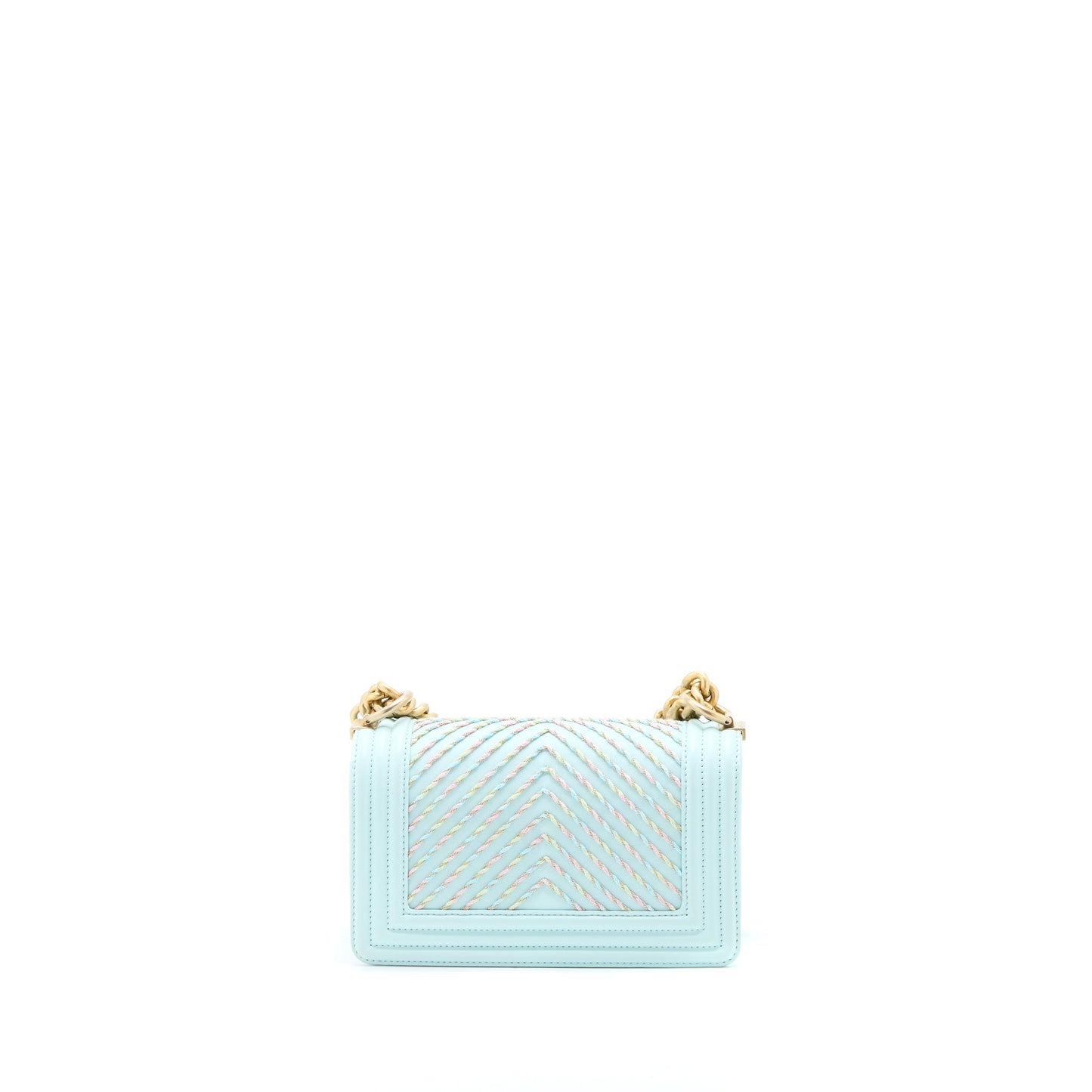 Chanel Boy Chevron Calfskin Light Brushed GHW Multicolour Blue Small Handbag