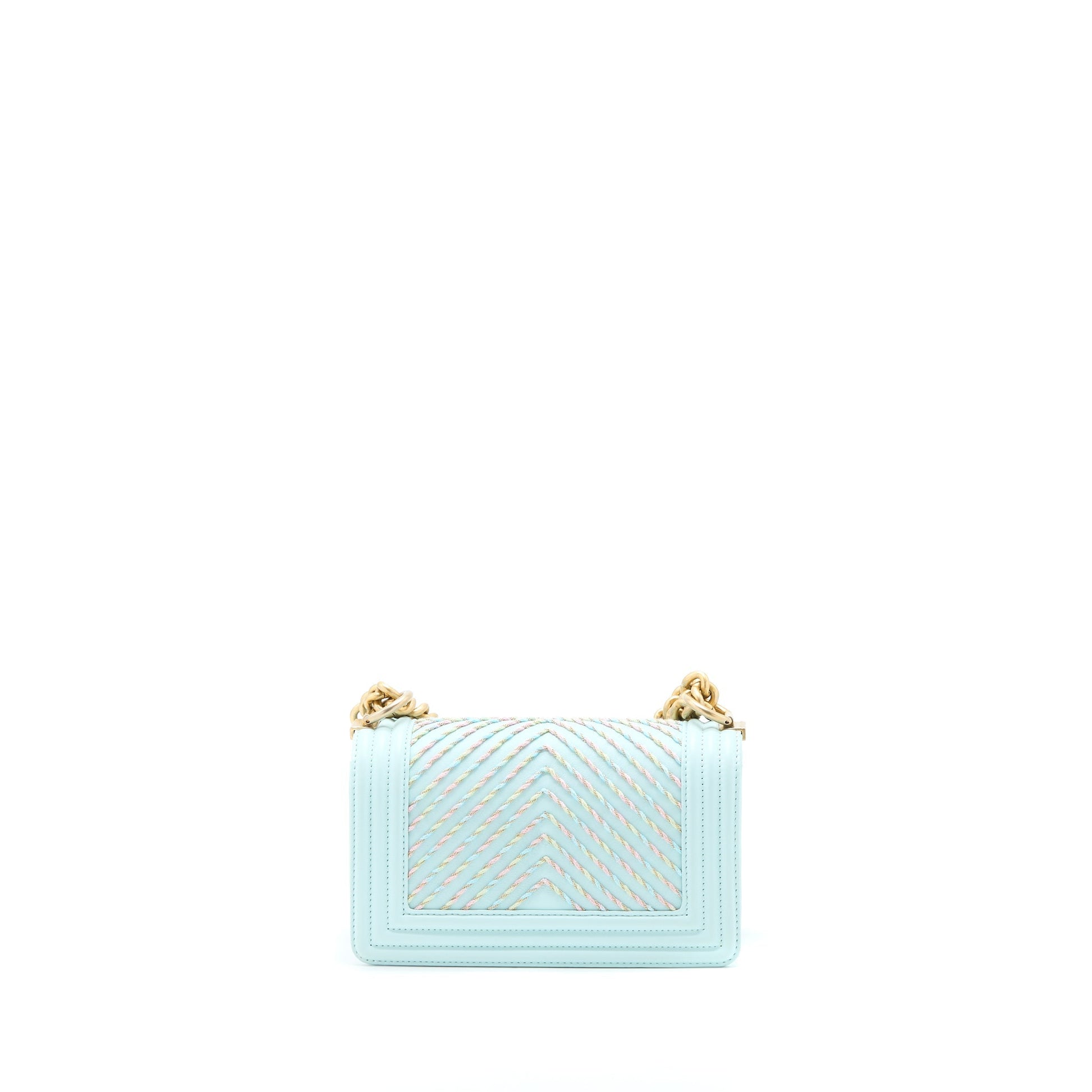 Chanel Boy Chevron Calfskin Light Brushed GHW Multicolour Blue Small Handbag