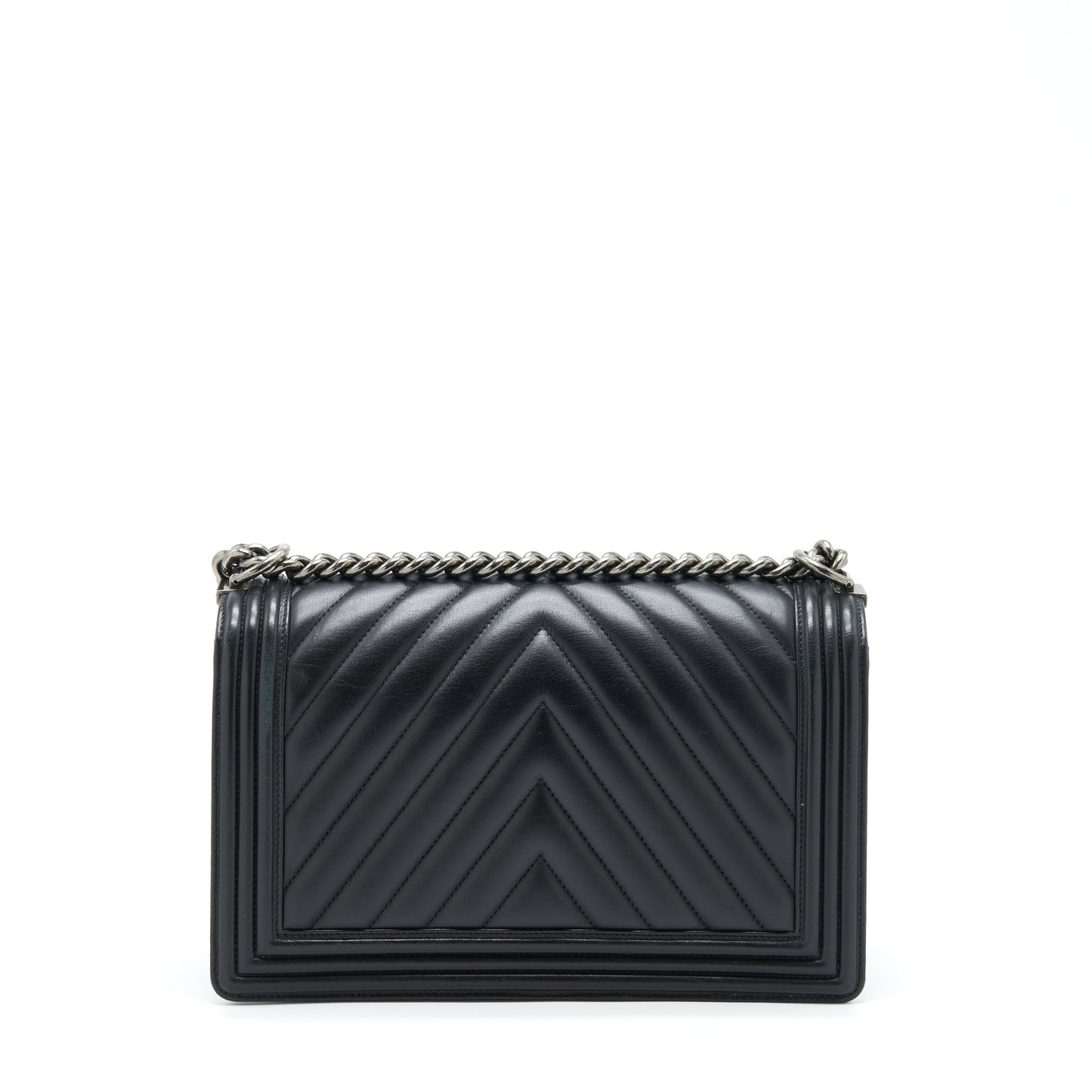 Chanel New Chevron Boy Calfskin Ruthenium Hardware Black Handbag