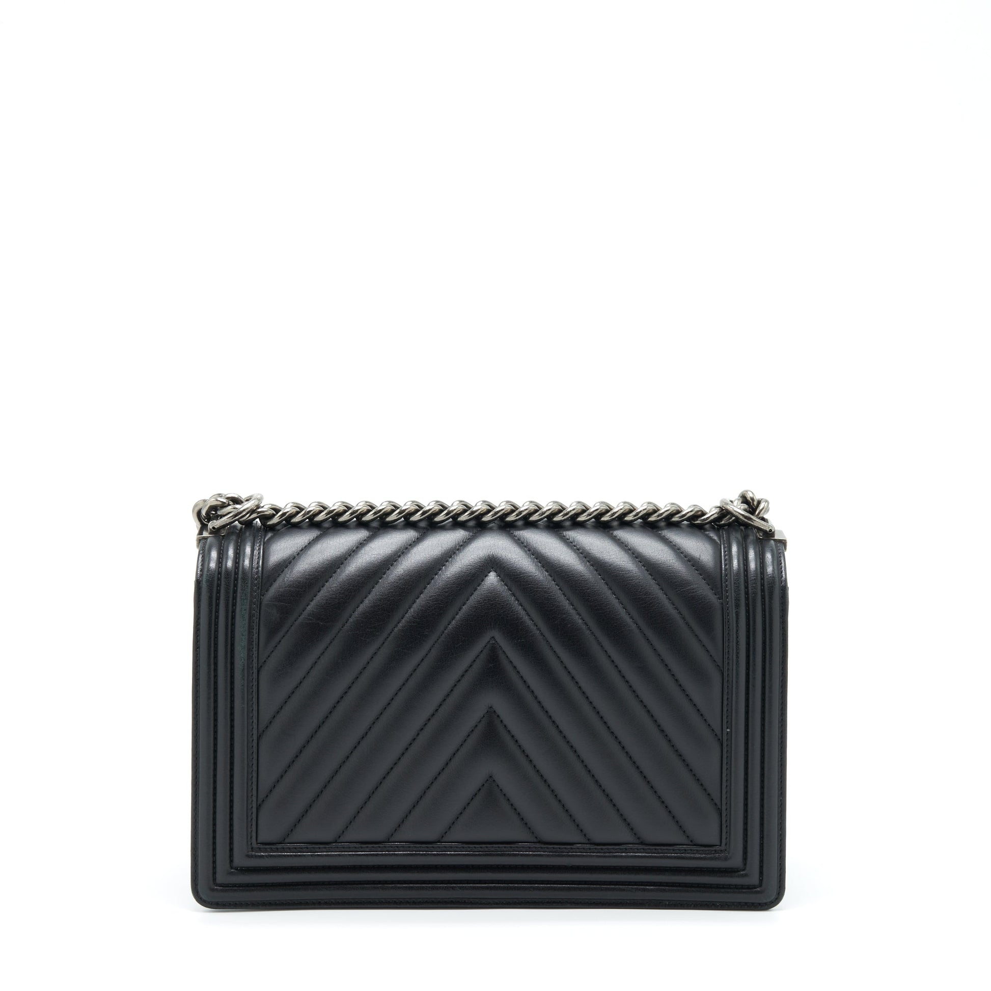 Chanel New Chevron Boy Calfskin Ruthenium Hardware Black Handbag