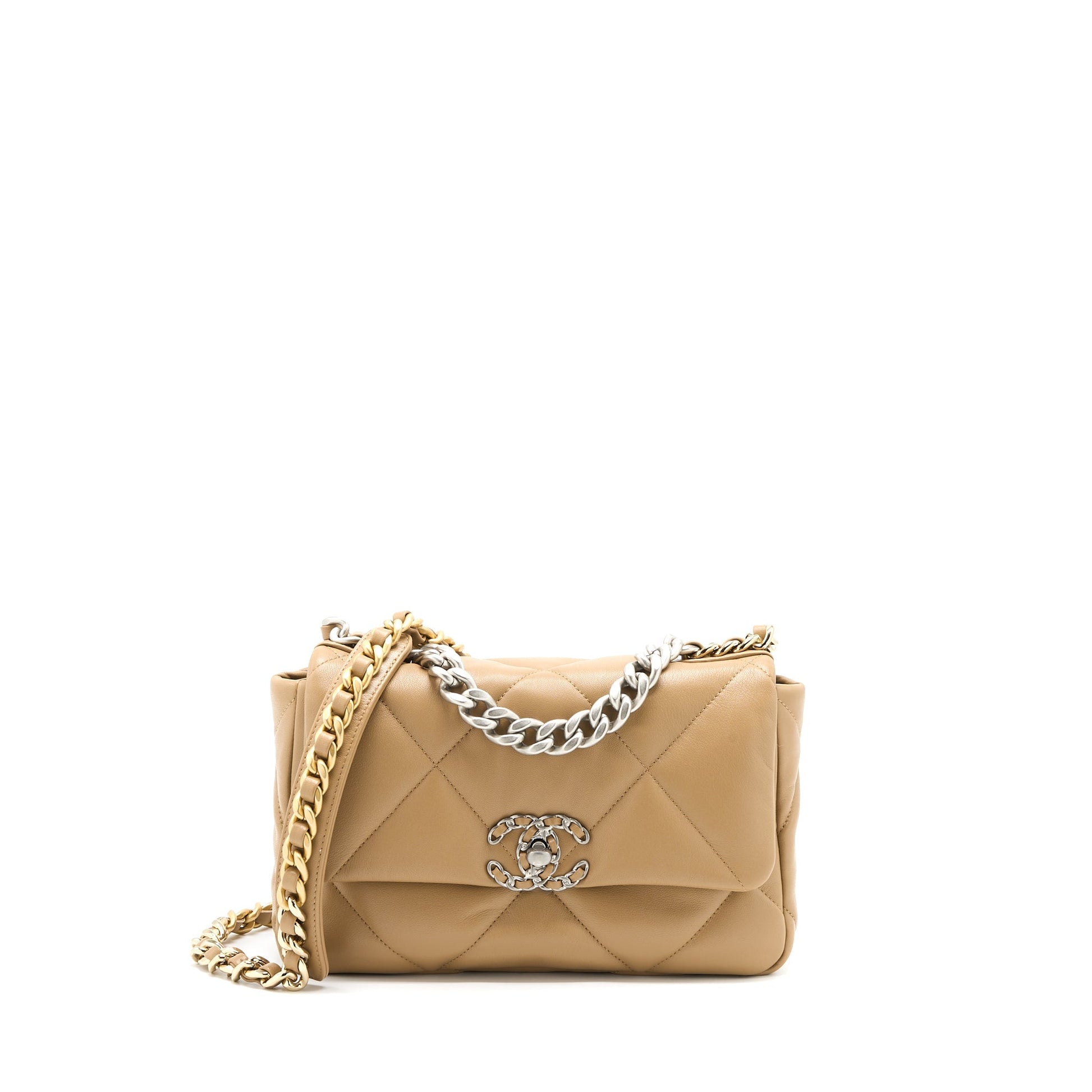 Chanel 22B 19 Lambskin Hardware Microchip Multicolor Beige Small Handbag