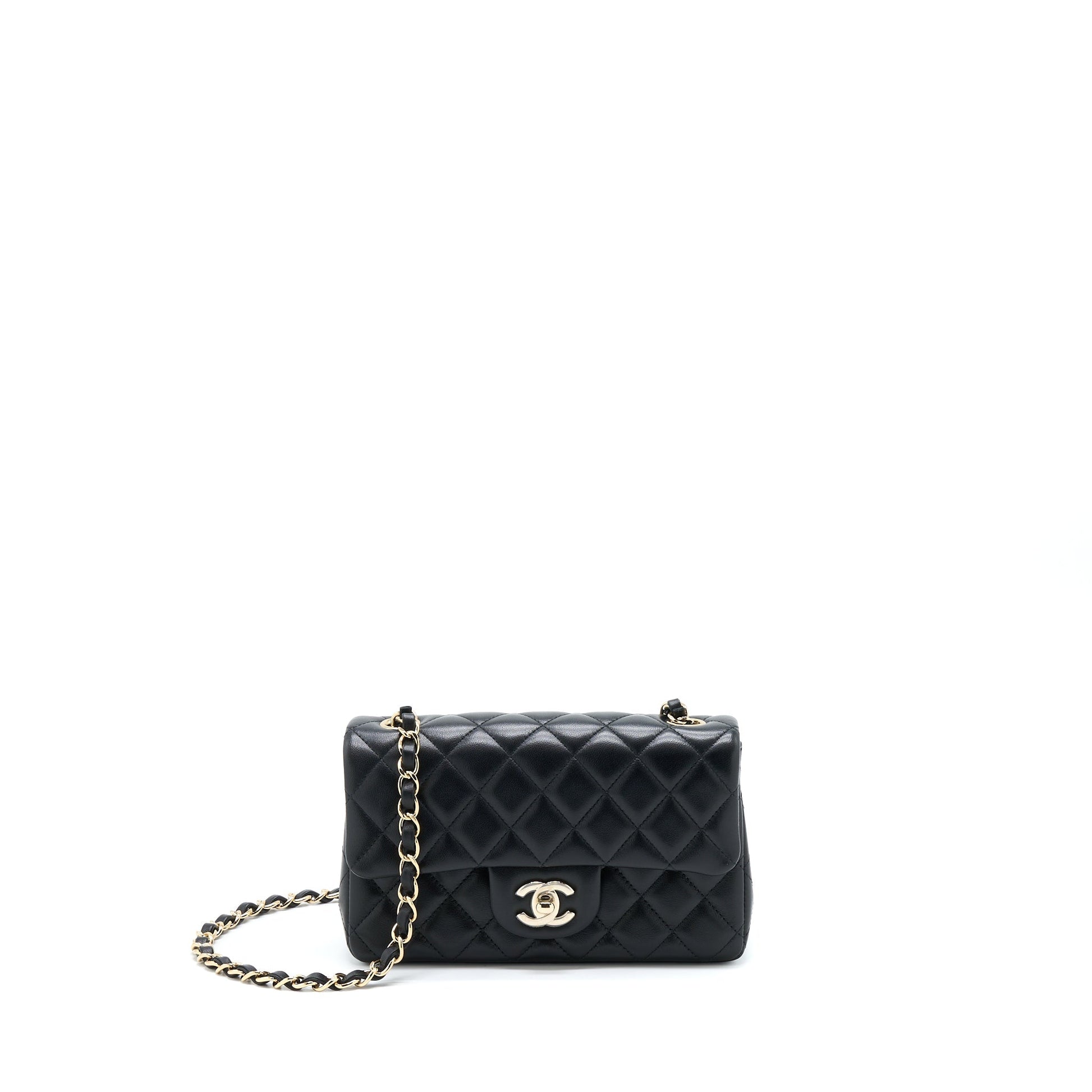 Chanel Rectangular Flap Lambskin LGHW Microchip Black Shoulder Bag
