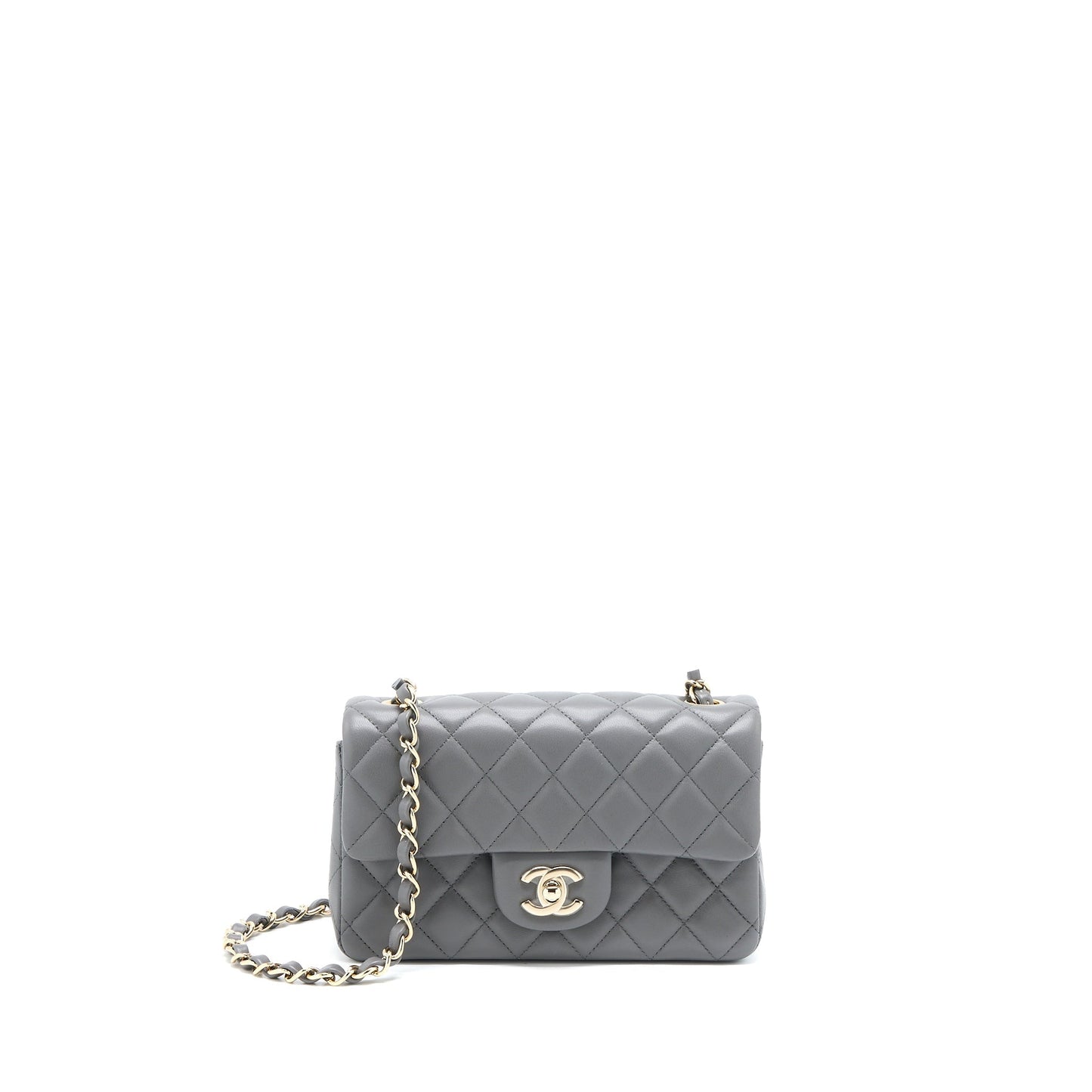 Chanel 22A Rectangular Lambskin LGHW Microchip Grey Mini Bag