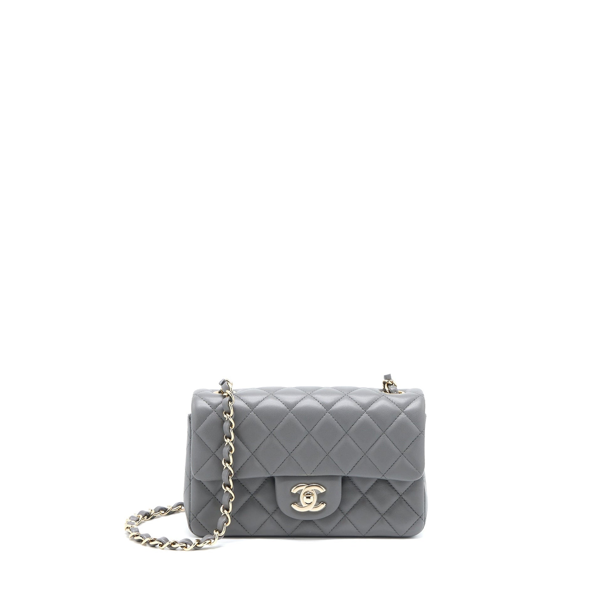Chanel 22A Rectangular Lambskin LGHW Microchip Grey Mini Bag