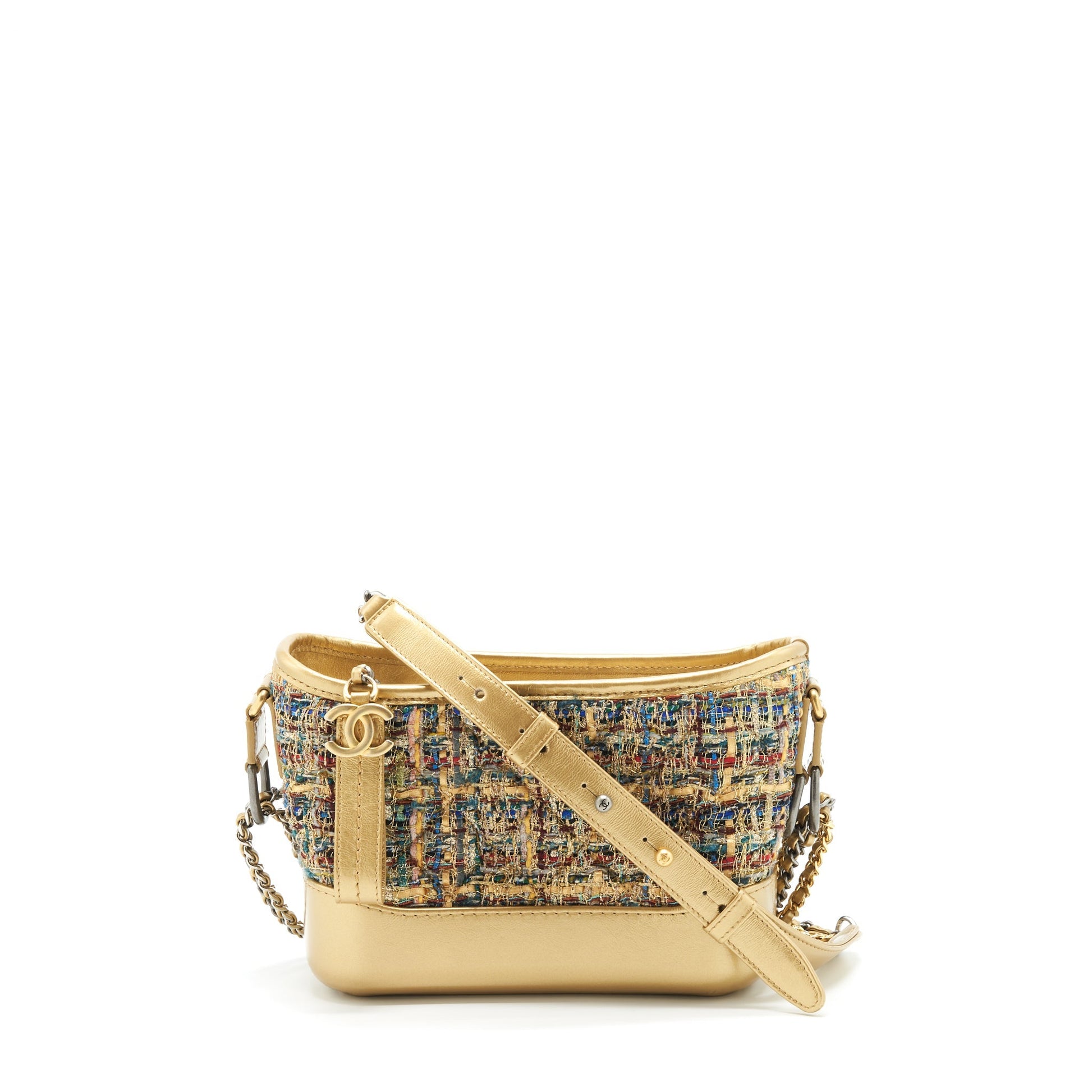 Chanel Gabrielle Hobo Tweed Multicolour Gold Small Shoulder Bag