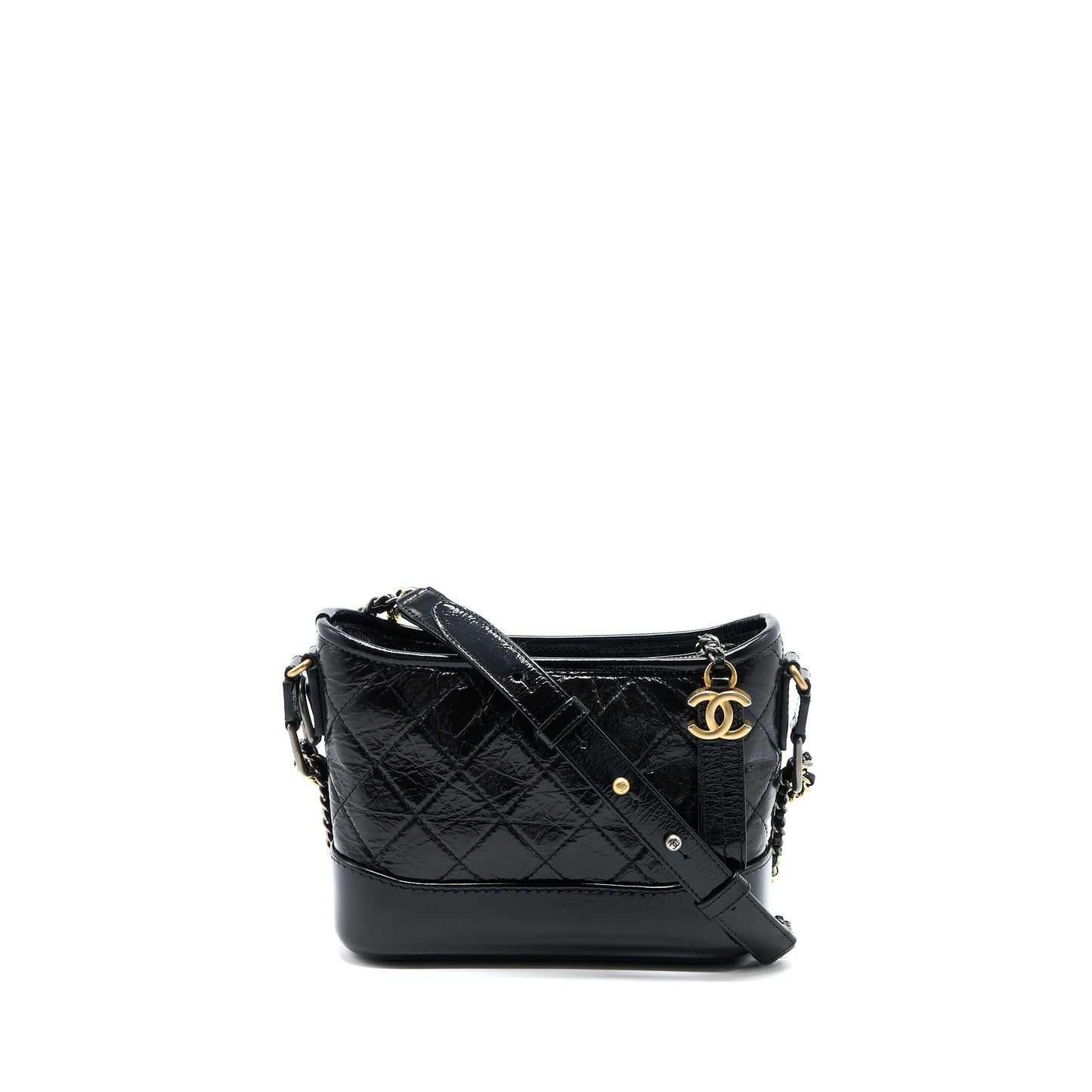 Chanel Gabrielle Hobo Shiny Calfskin Hardware Multicolour Black Small Shoulder Bag