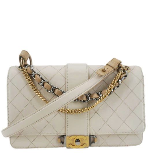 Chanel CC Flap Quilted Leather White Travel Bag