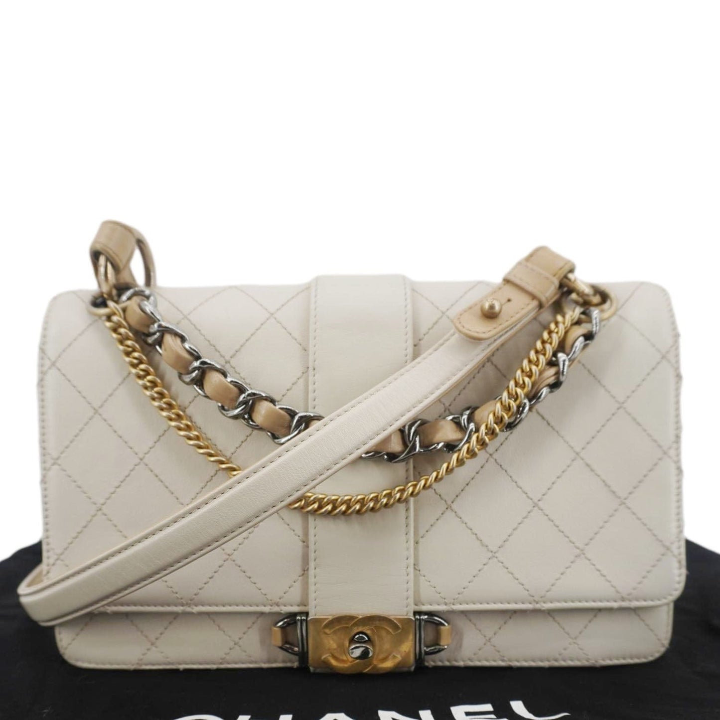 Chanel CC Flap Quilted Leather White Travel Bag
