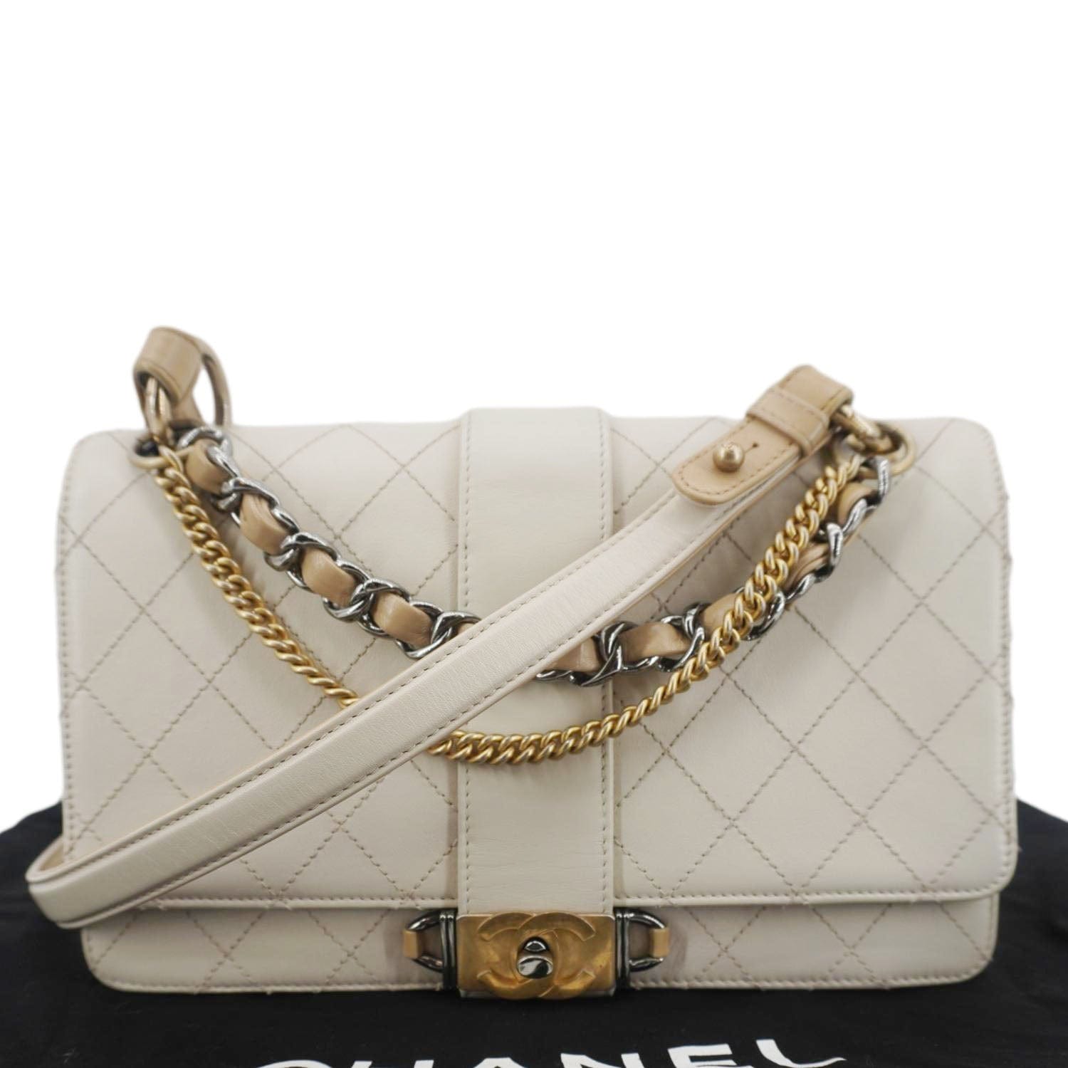 Chanel CC Flap Quilted Leather White Travel Bag
