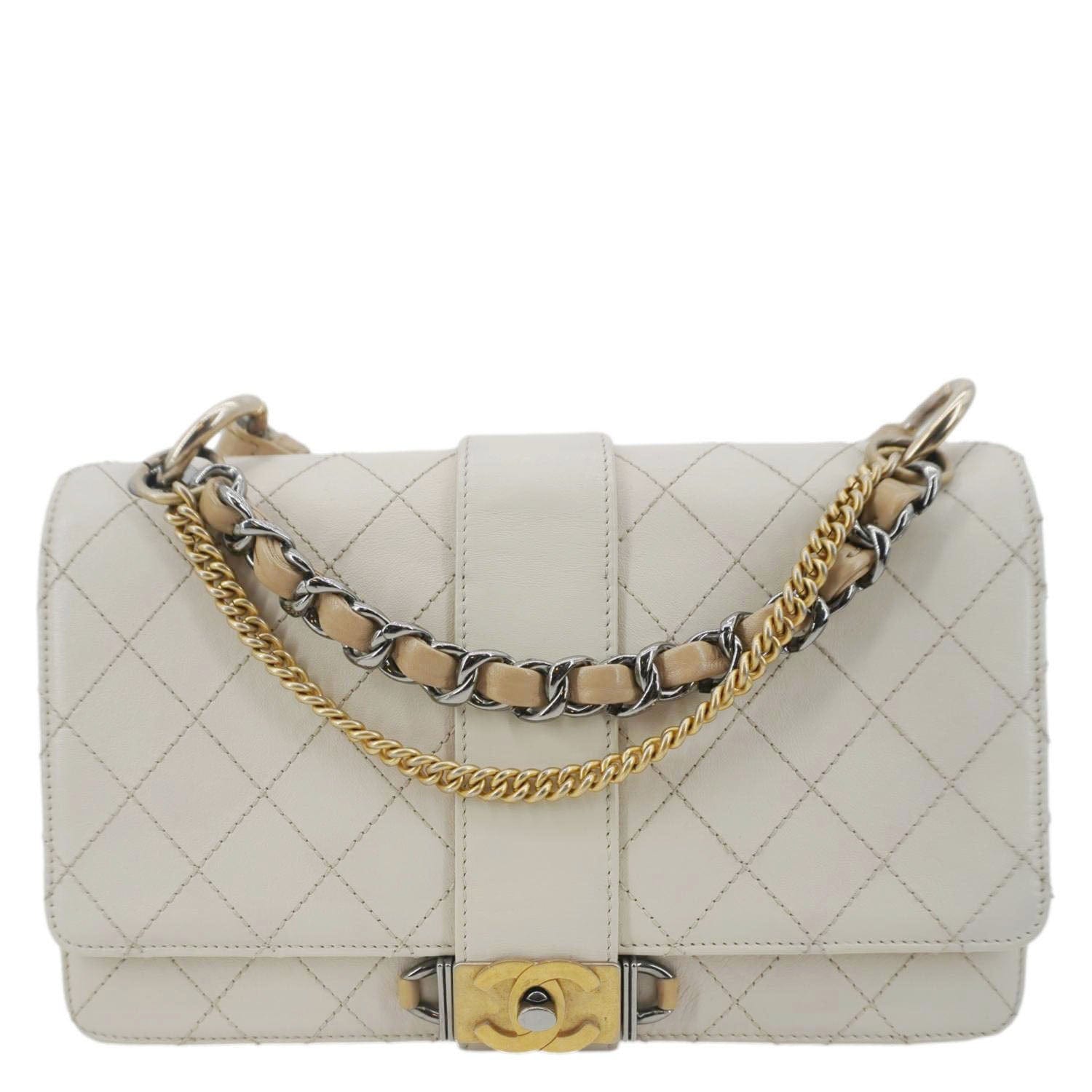 Chanel CC Flap Quilted Leather White Travel Bag