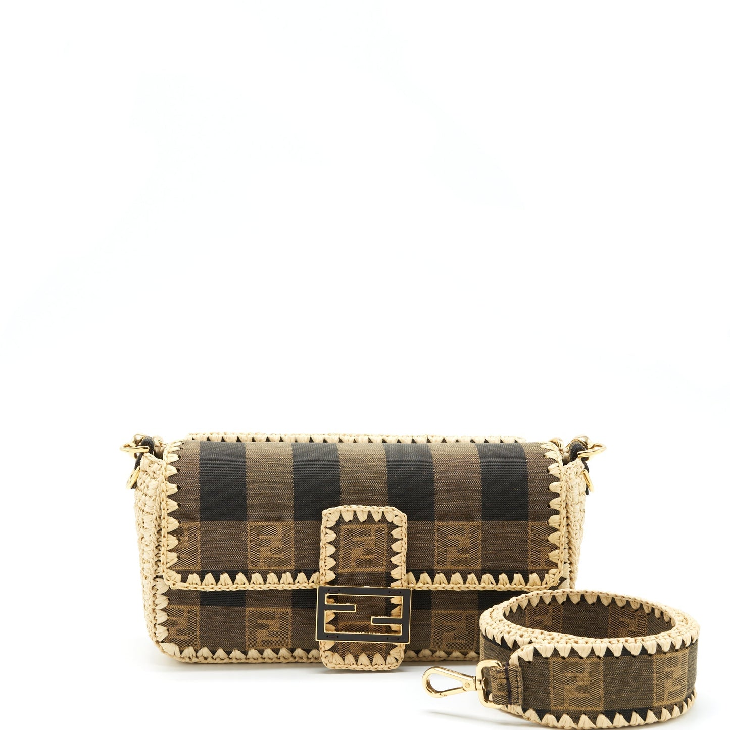 Fendi Baguette Purse Fabric Brown Cream Mini Shoulder Bag
