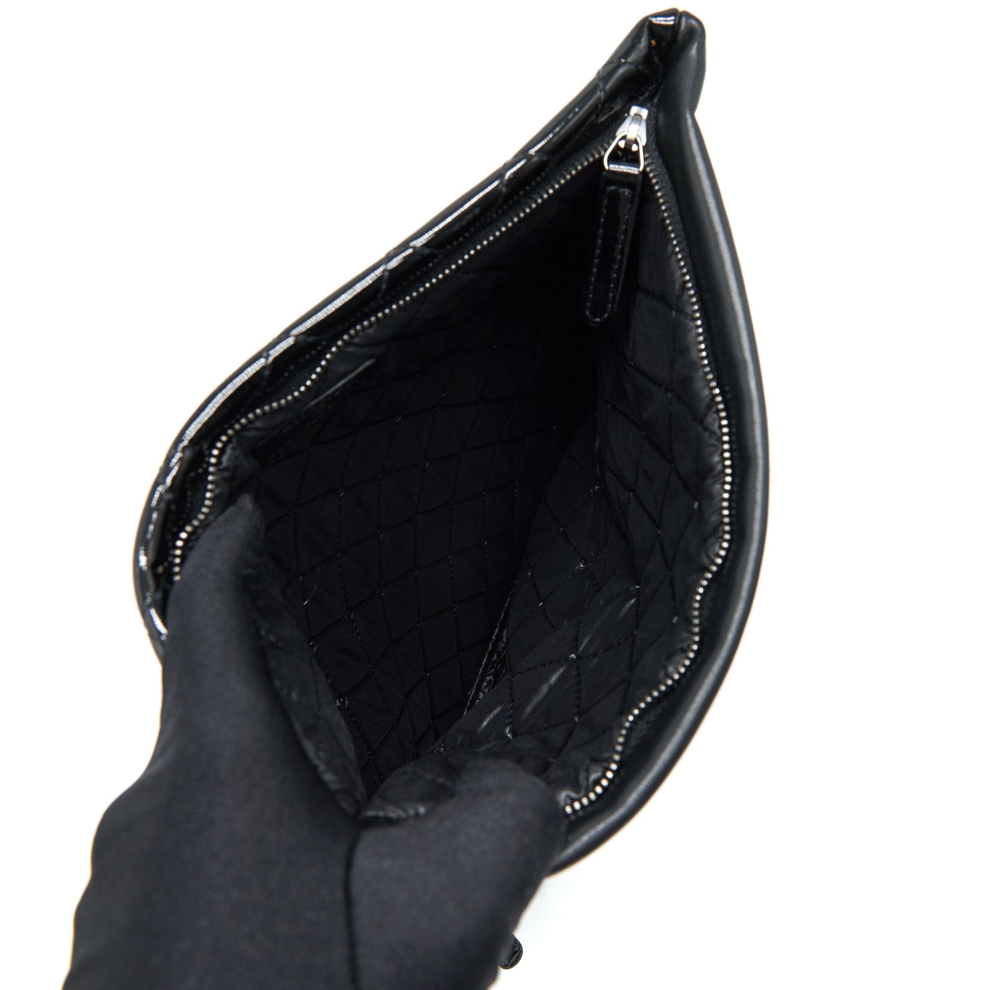Chanel Fold Over Patent SHW Black Leather Clutch Bag
