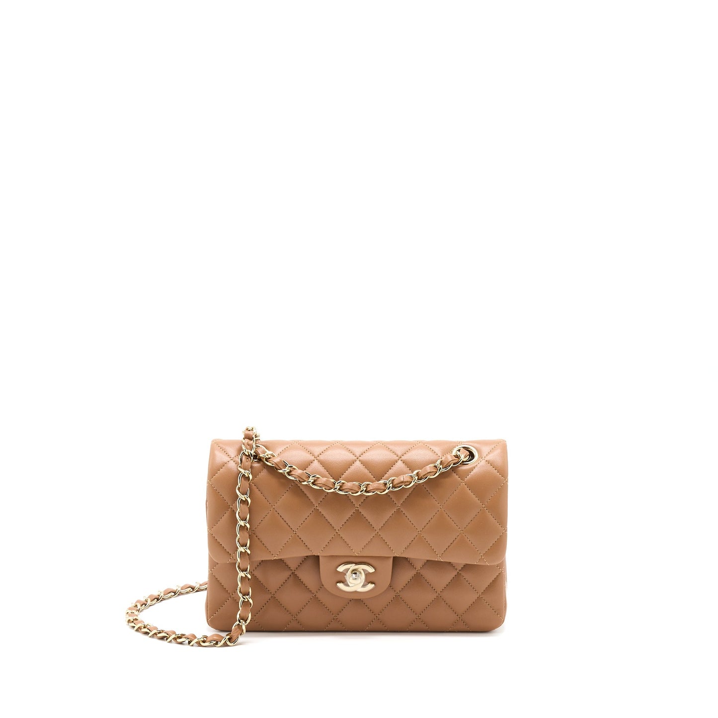 Chanel 22S Classic Flap Lambskin Caramel LGHW Small Shoulder Bag