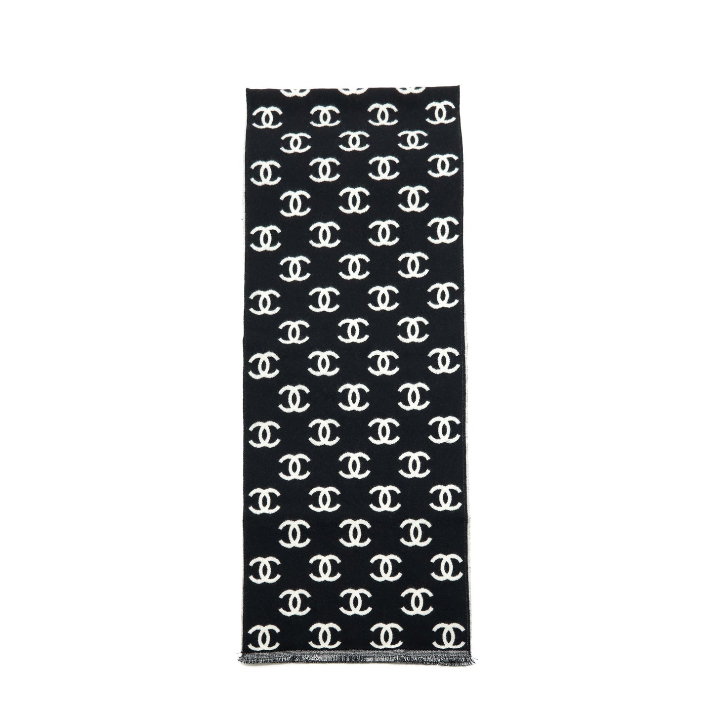 Chanel CC full logo Wool cashmere double Black White Scarf