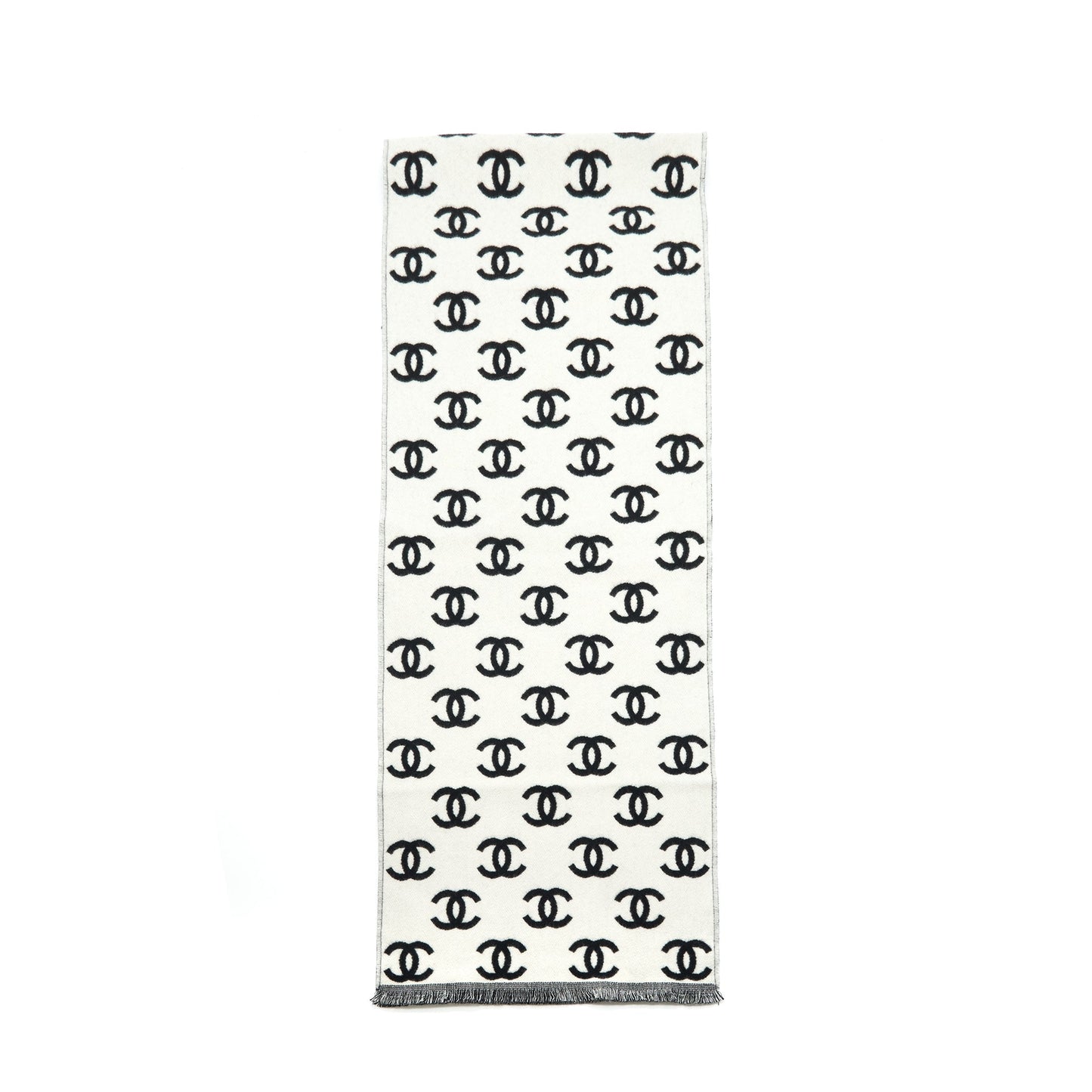 Chanel CC full logo Wool cashmere double Black White Scarf