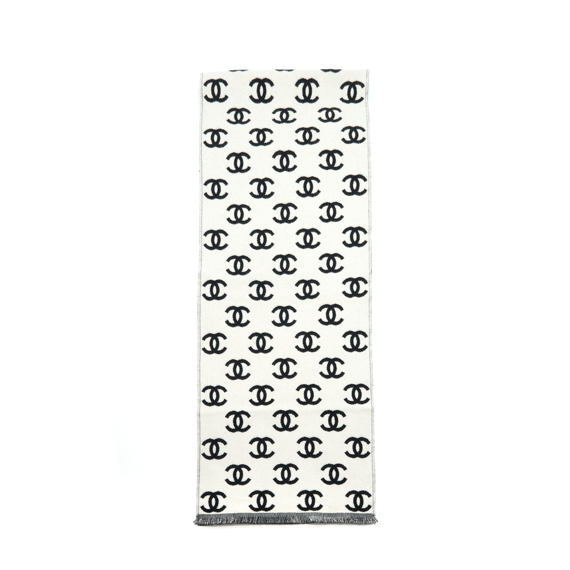 Chanel CC full logo Wool cashmere double Black White Scarf